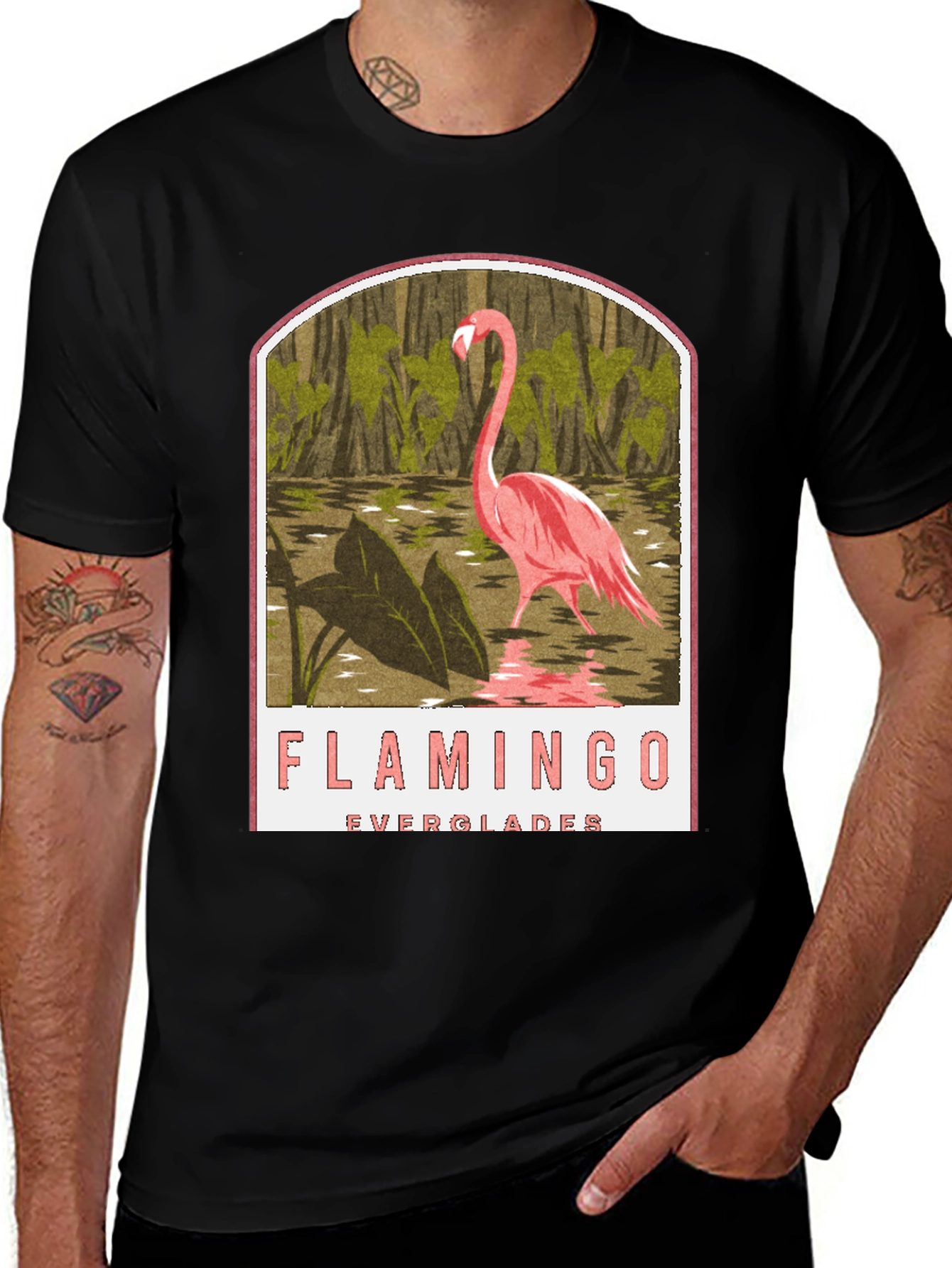 Variant 23 of Flamingo Everglades Graphic T-Shirt - Black