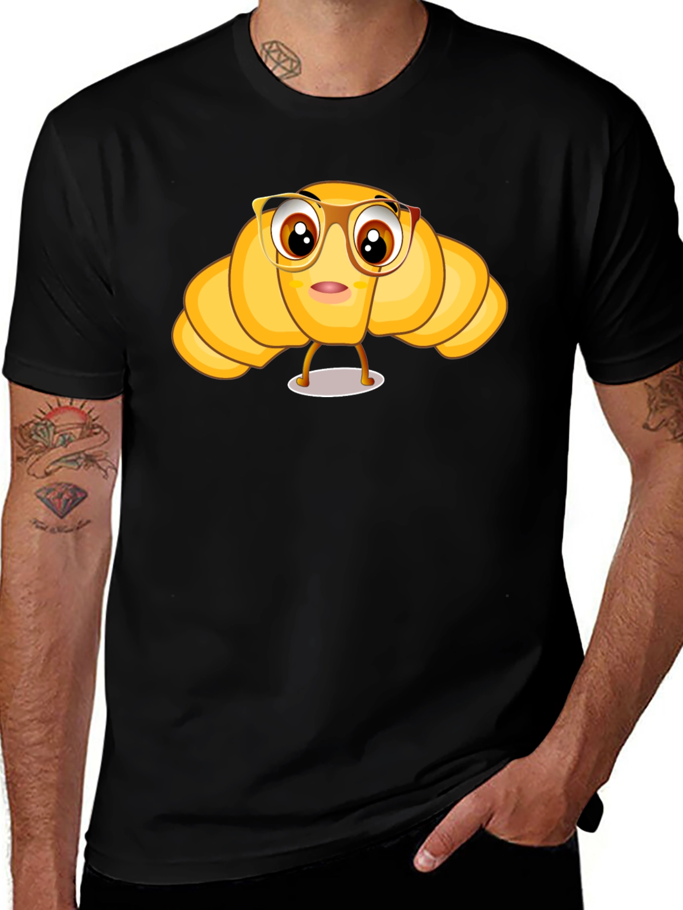 Variant 28 of Cartoon Croissant T-Shirt - Unisex Black Tee