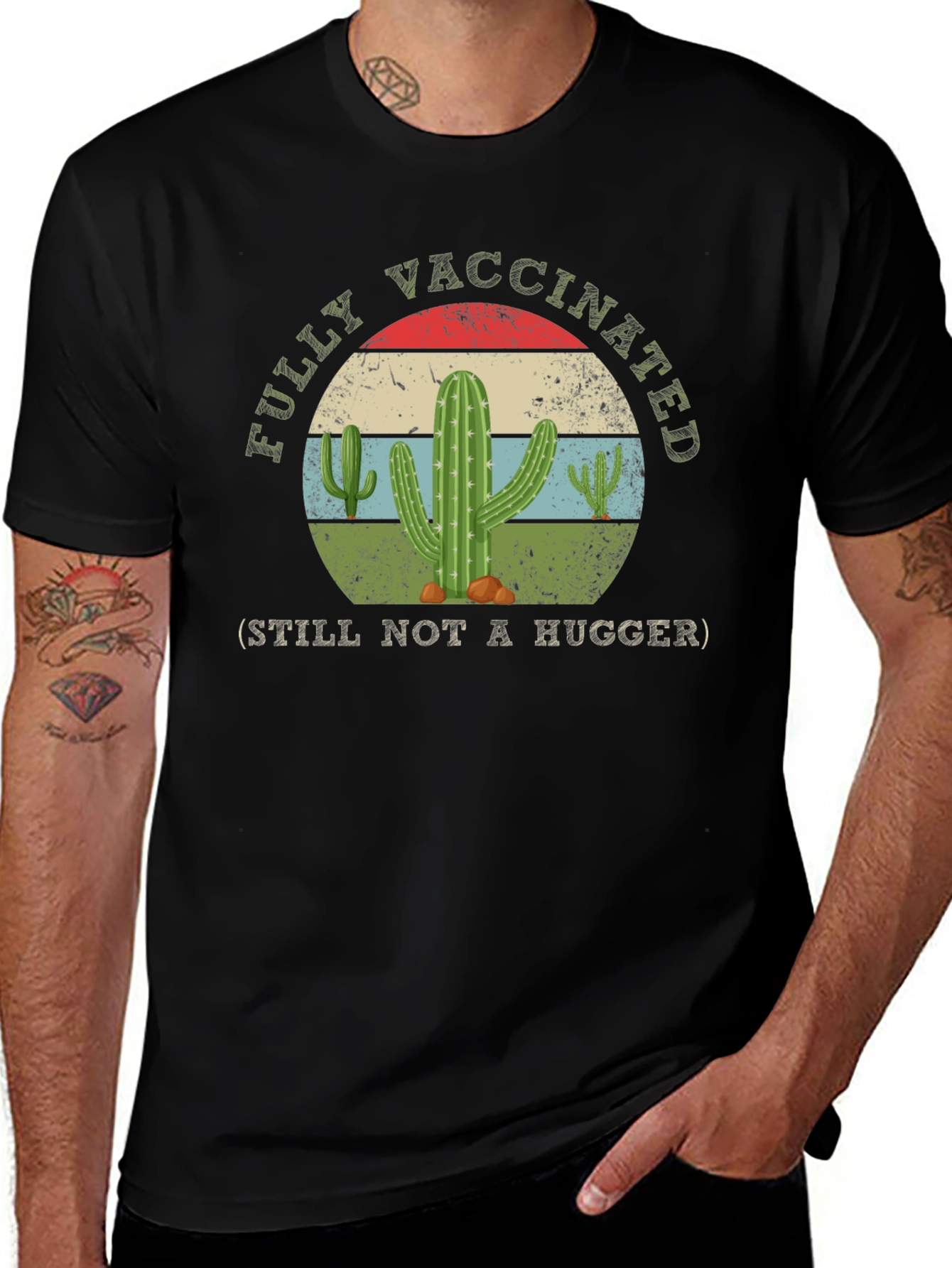 Variant 19 of Fully Vaccinated Not A Hugger Cactus T-Shirt