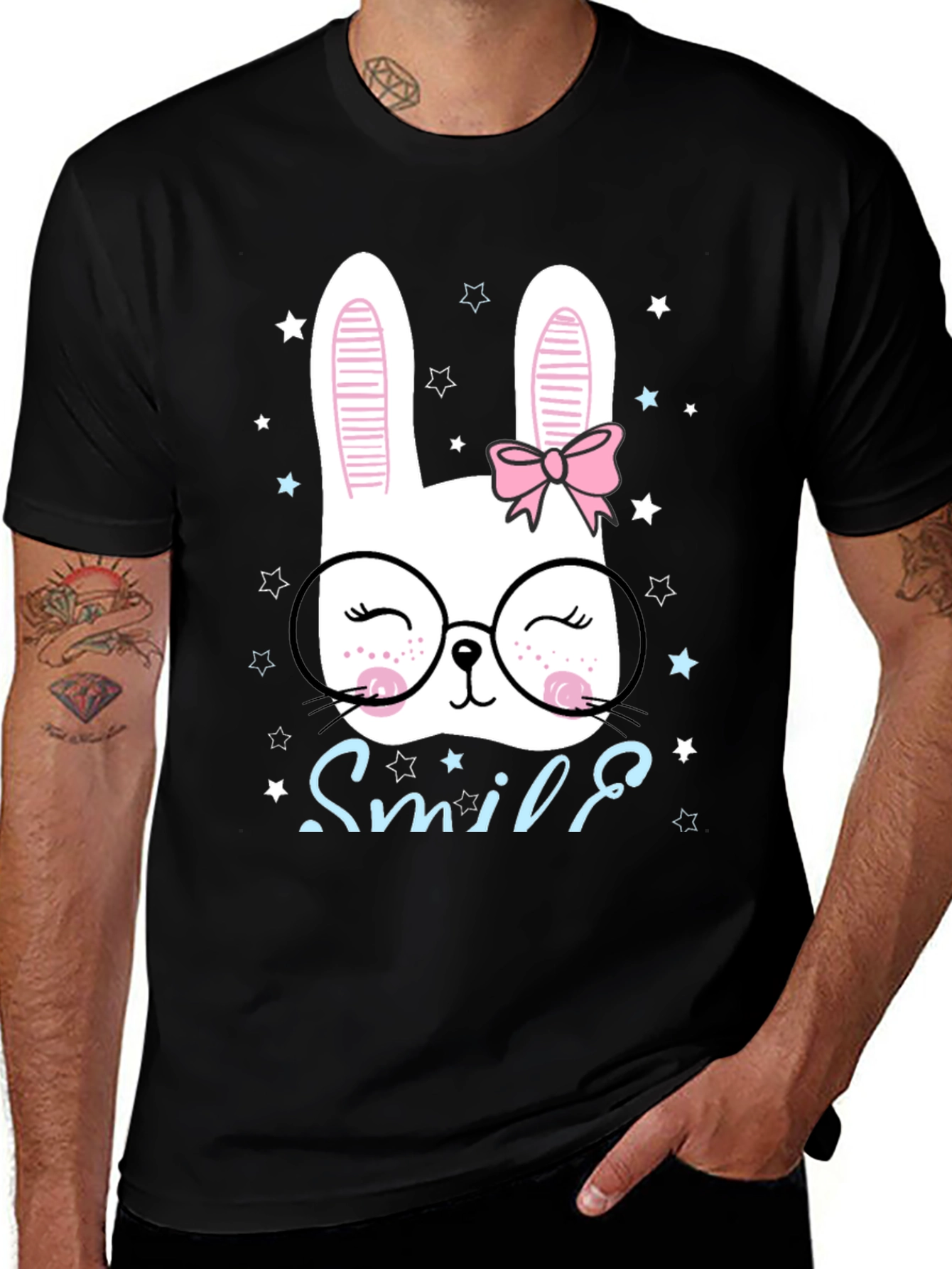 Variant 25 of Cute Bunny Smile Graphic Black T-Shirt