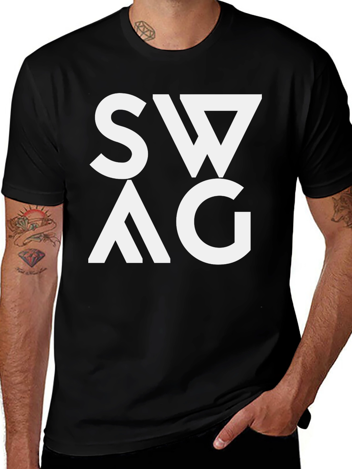 Variant 4 of Trendy "SWAG" Graphic Print Black T-Shirt