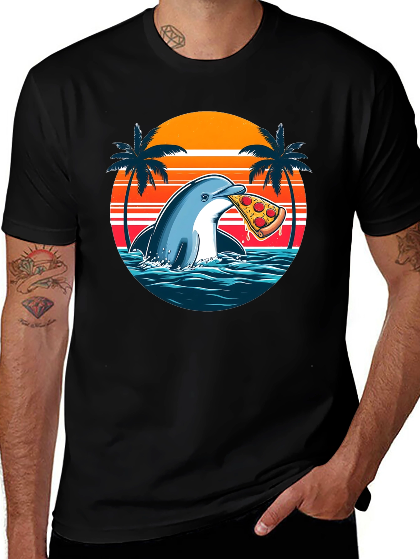 Variant 22 of Dolphin Pizza T-Shirt - Retro Beach Summer