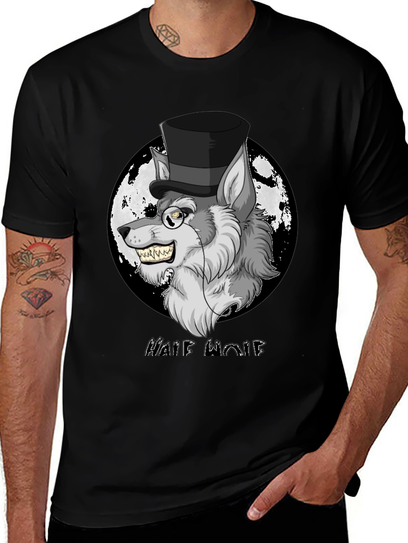 Variant 17 of Half Wolf Tee - Top Hat Monocle Funny Graphic T-Shirt