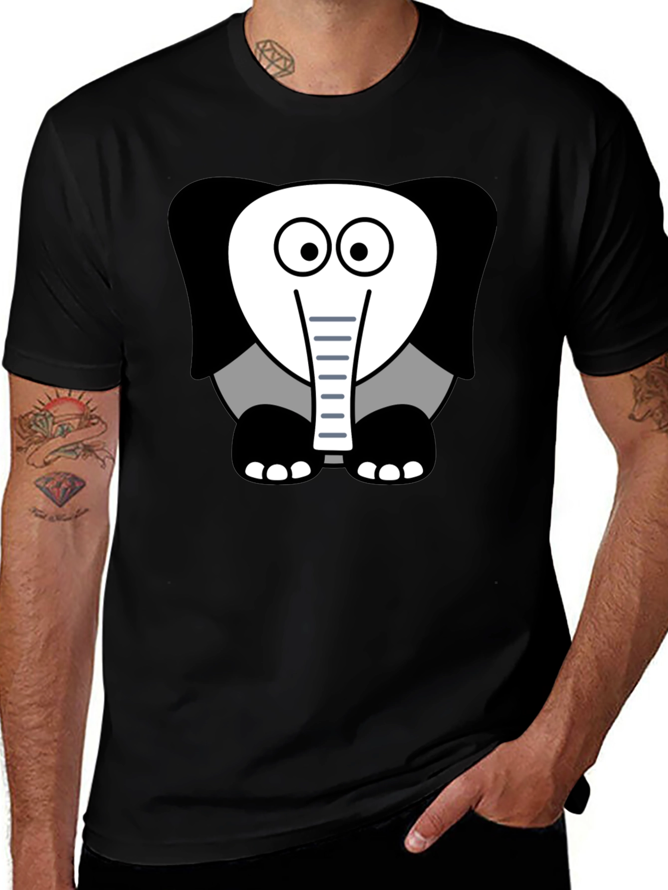 Variant 11 of Cartoon Elephant Graphic Tee - Casual Black T-Shirt