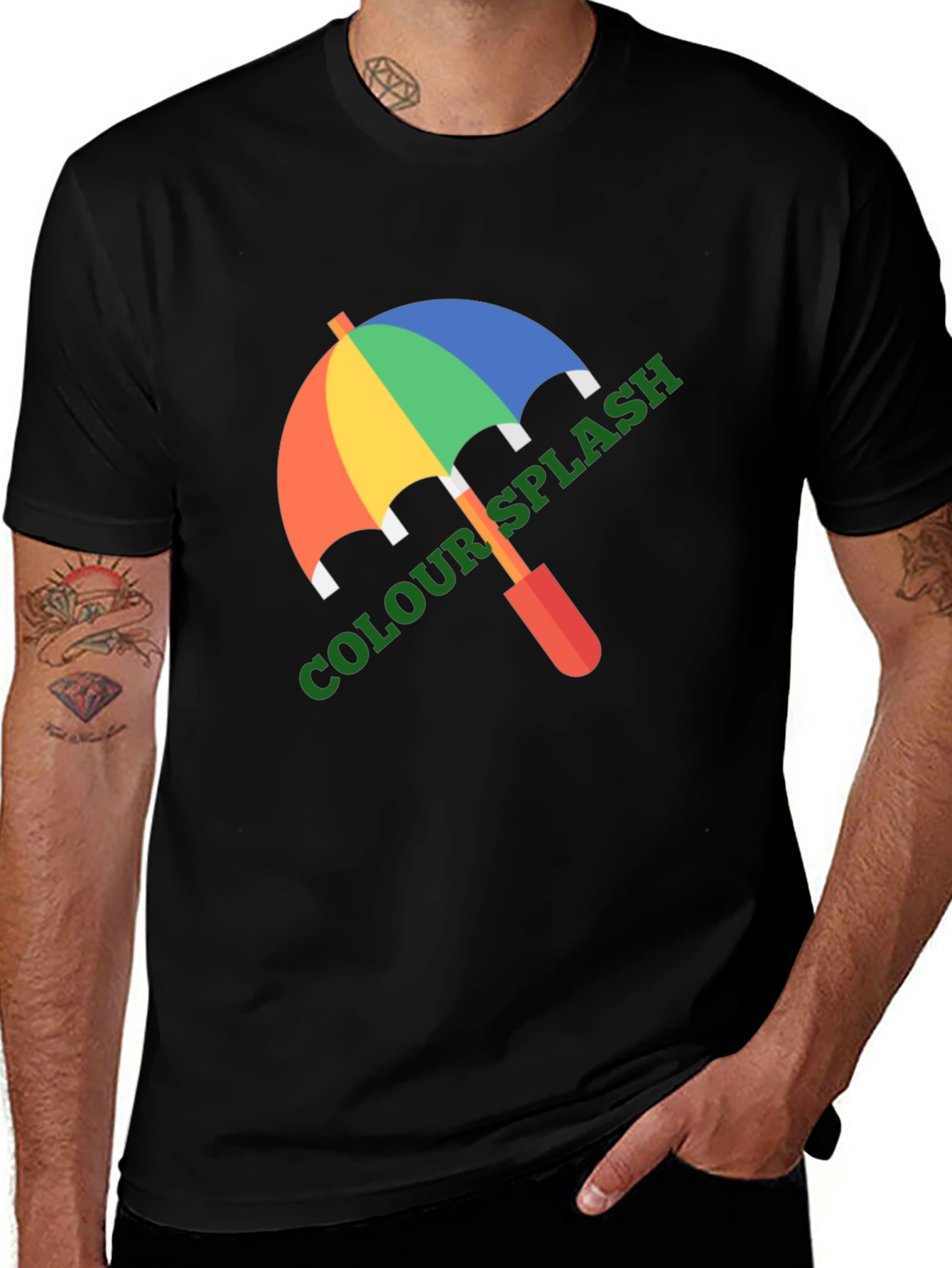 Variant 25 of Colour Splash Umbrella Graphic Tee - Black