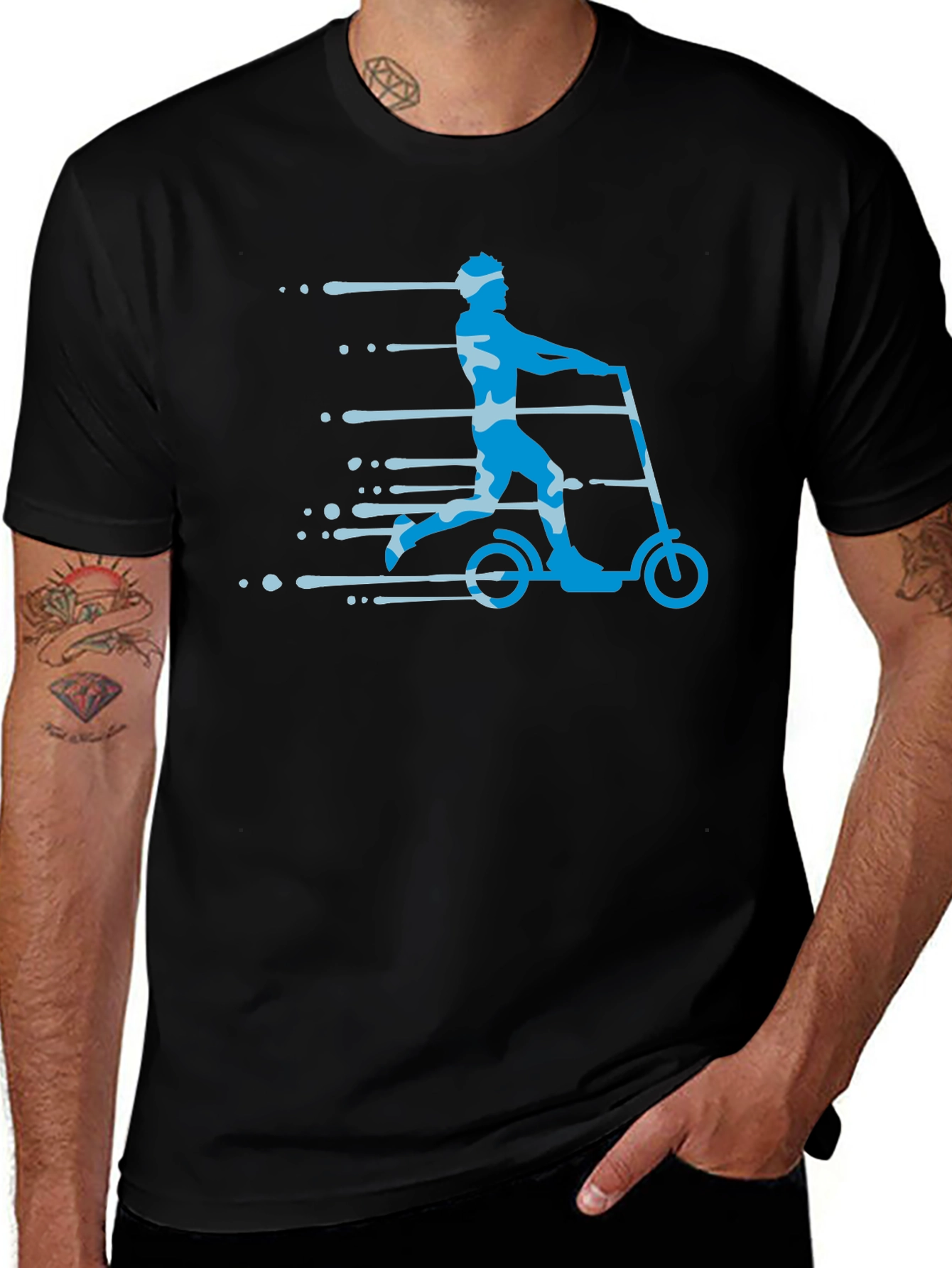 Variant 30 of Man's Black T-Shirt with Scooter Design