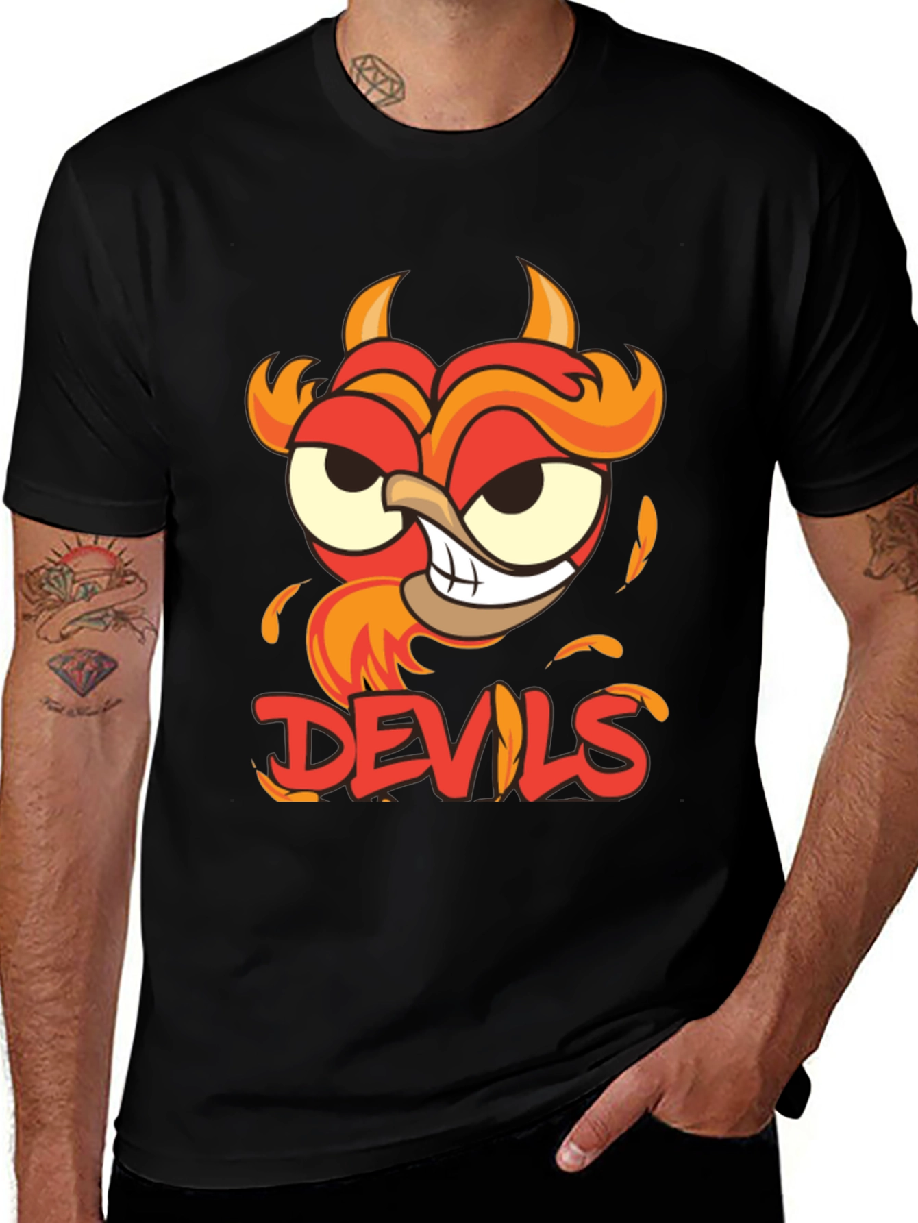 Variant 10 of Devil Cartoon Graphic Black T-Shirt