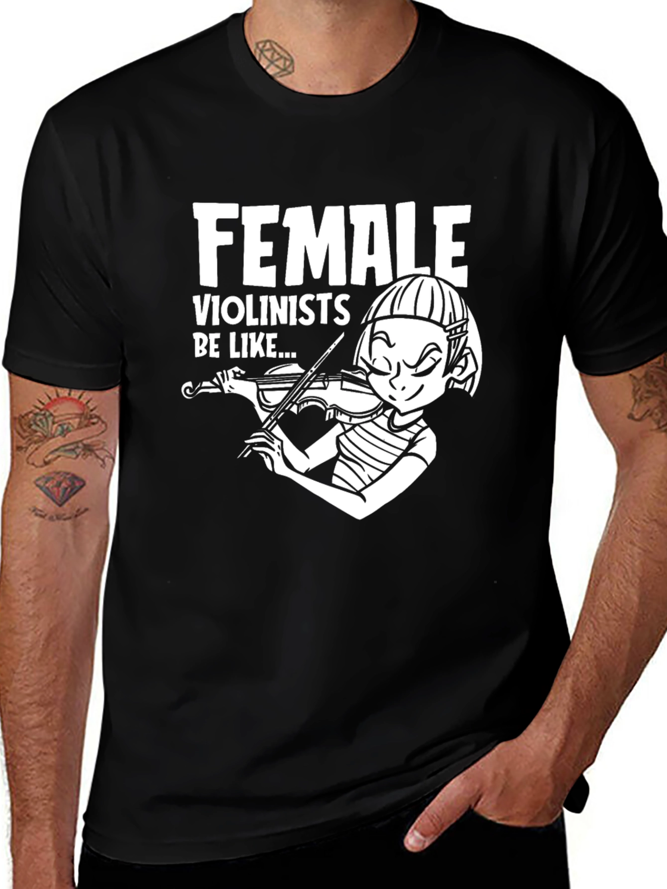 Female Violinists Graphic Tee - Black Cotton T-Shirt