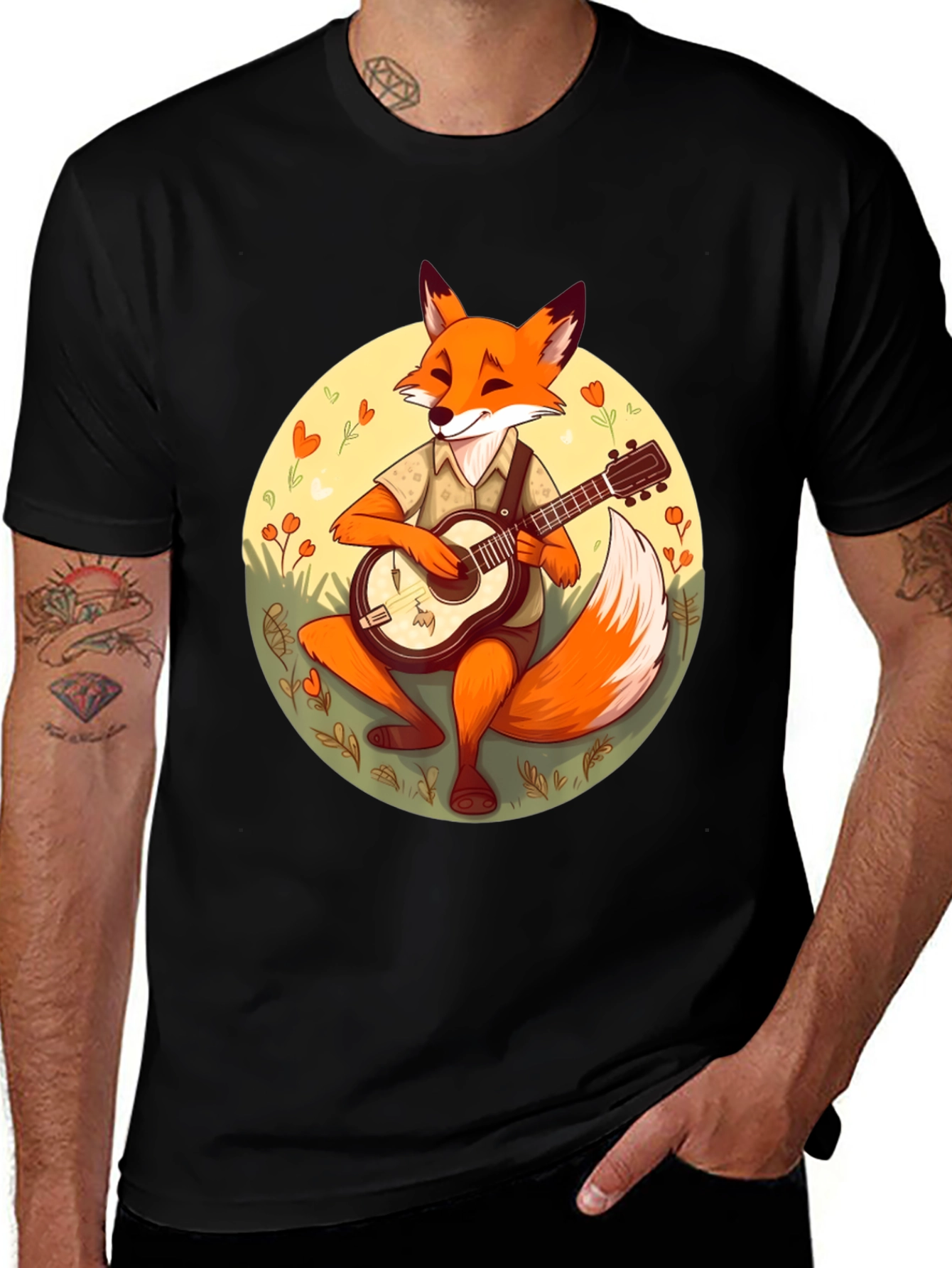 Variant 25 of Fox Musician Graphic Tee - Playful Design