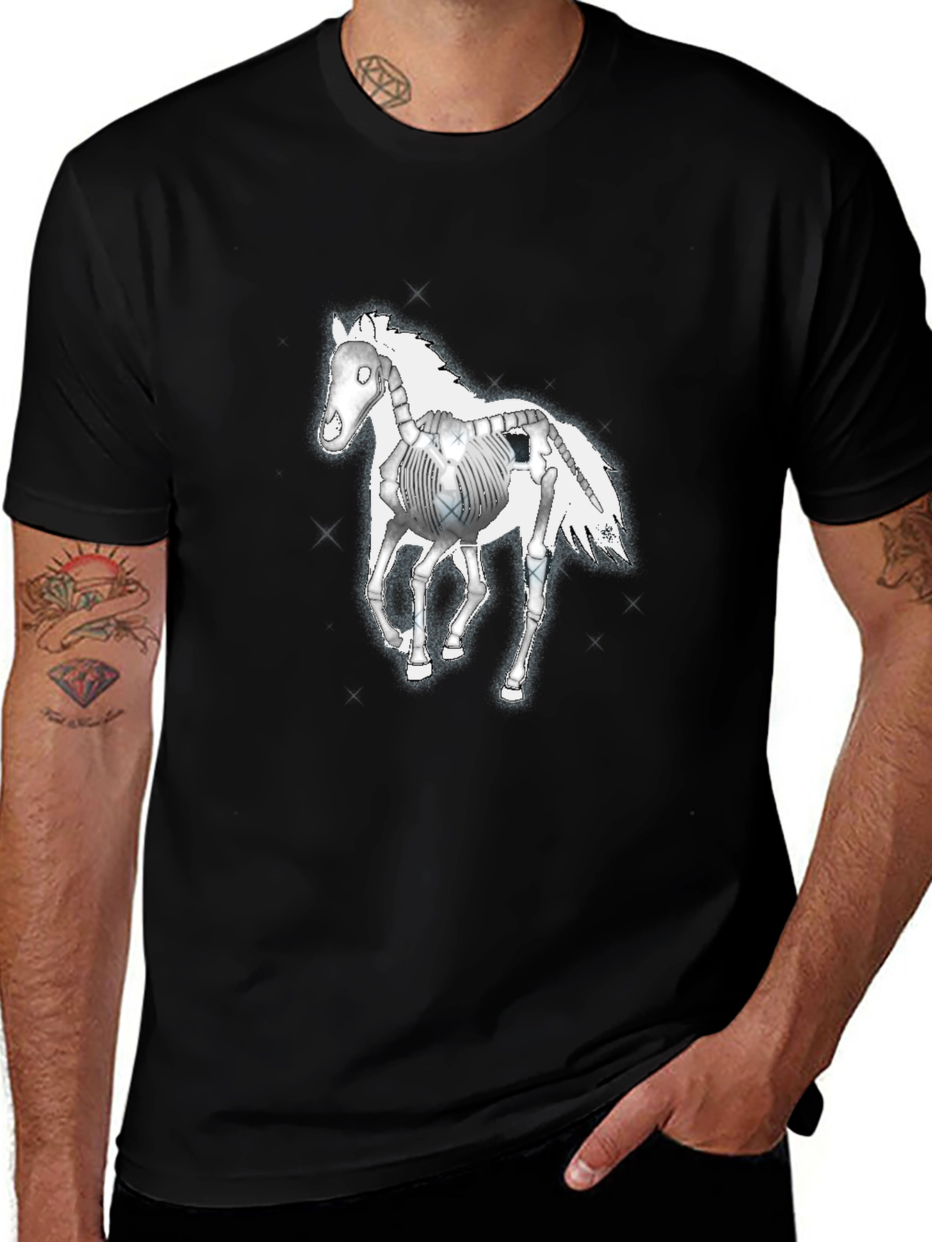 Variant 26 of Skeleton Horse Graphic Tee - Black Cotton T-Shirt