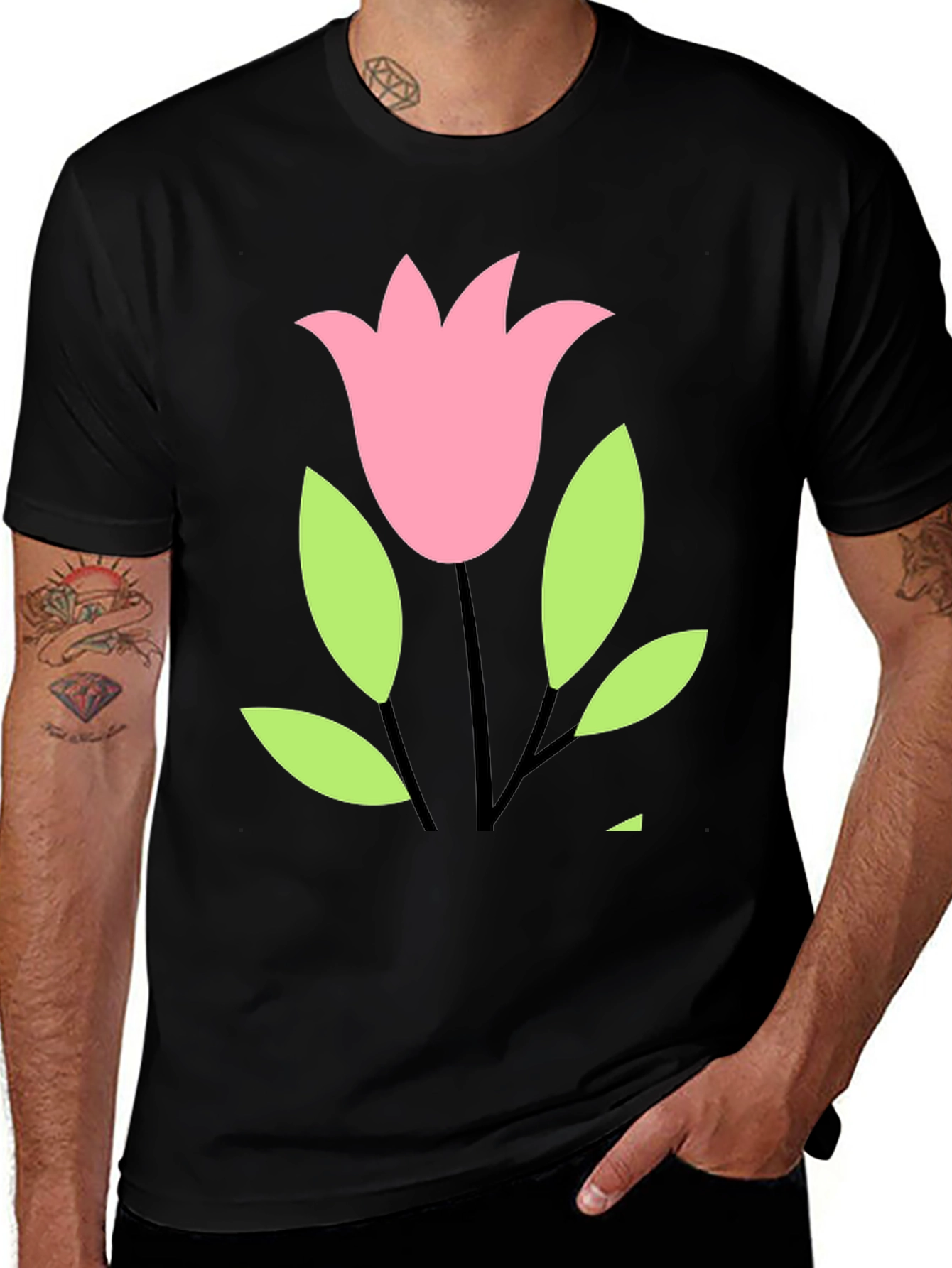 Variant 29 of Floral Graphic T-Shirt - Casual Black Tee