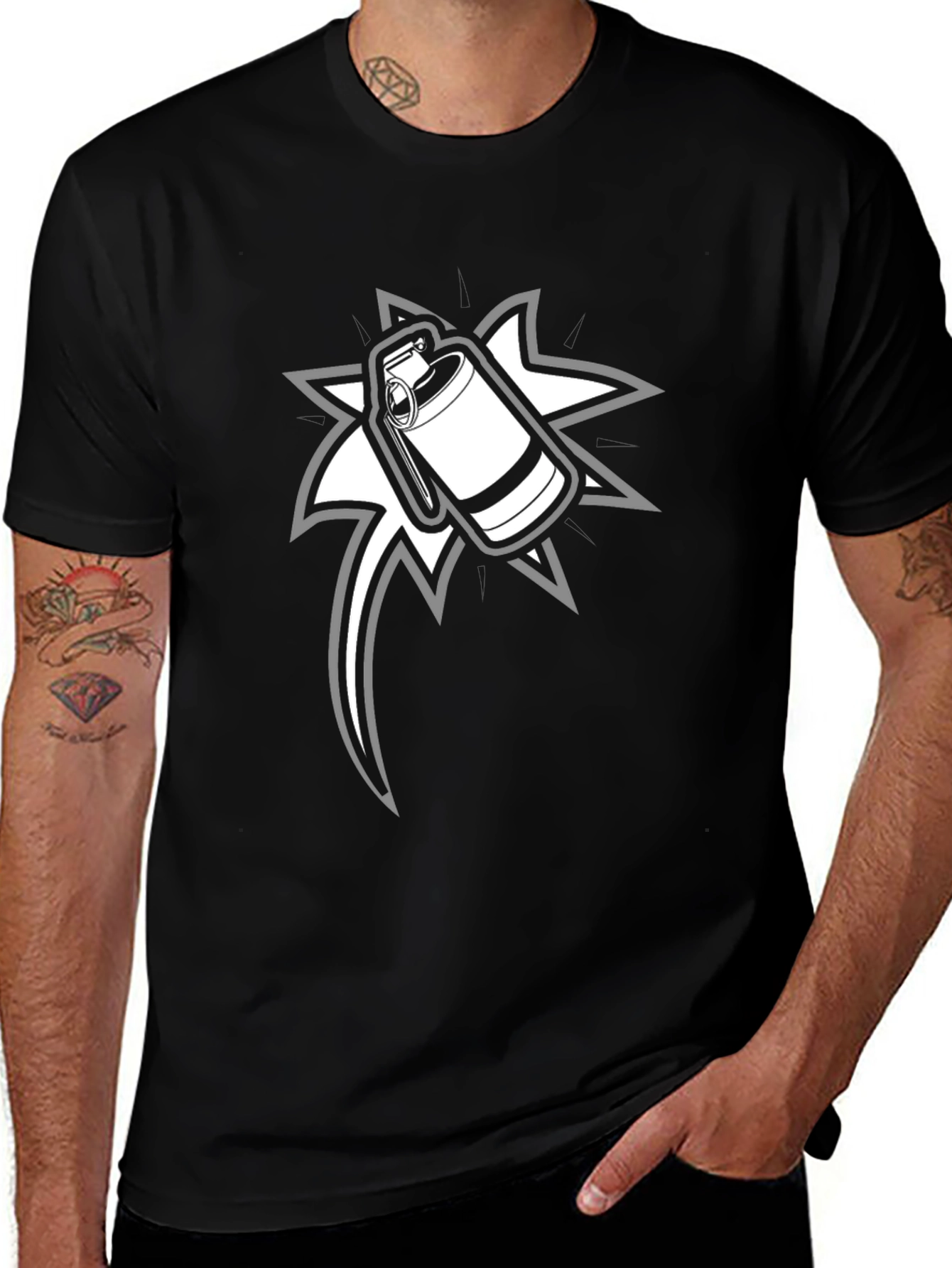 Variant 16 of Black T-Shirt with Grenade Graphic