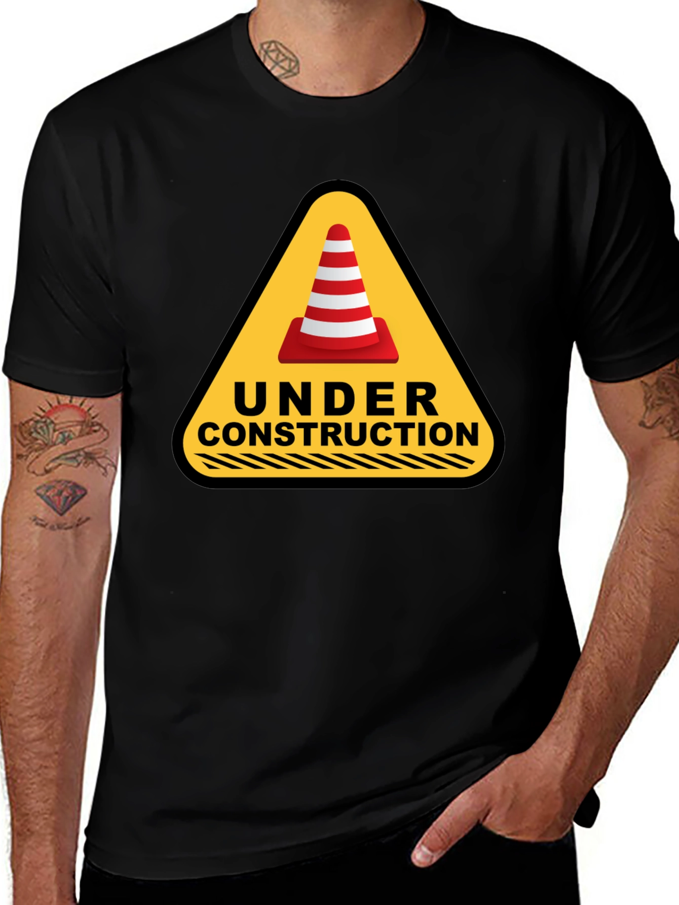 Variant 24 of Under Construction Cone Graphic Tee - Black Cotton T-Shirt