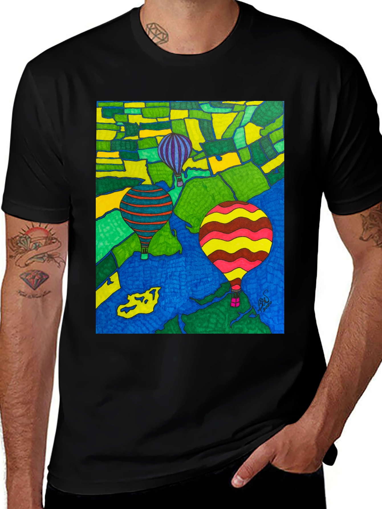 Variant 5 of Hot Air Balloon Graphic Tee - Unique Hand Drawn Art