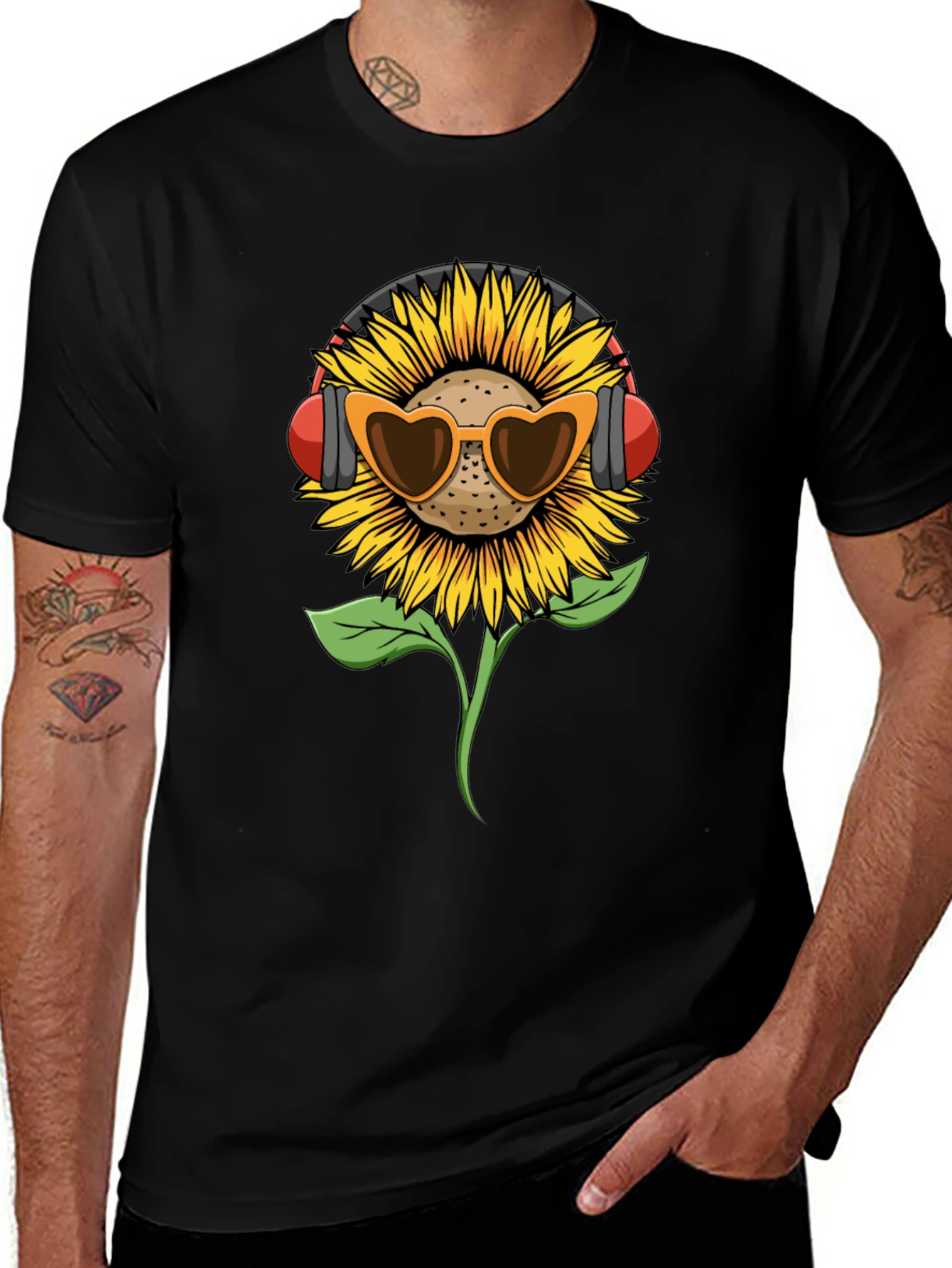 Variant 18 of Sunflower with Headphones Graphic T-Shirt