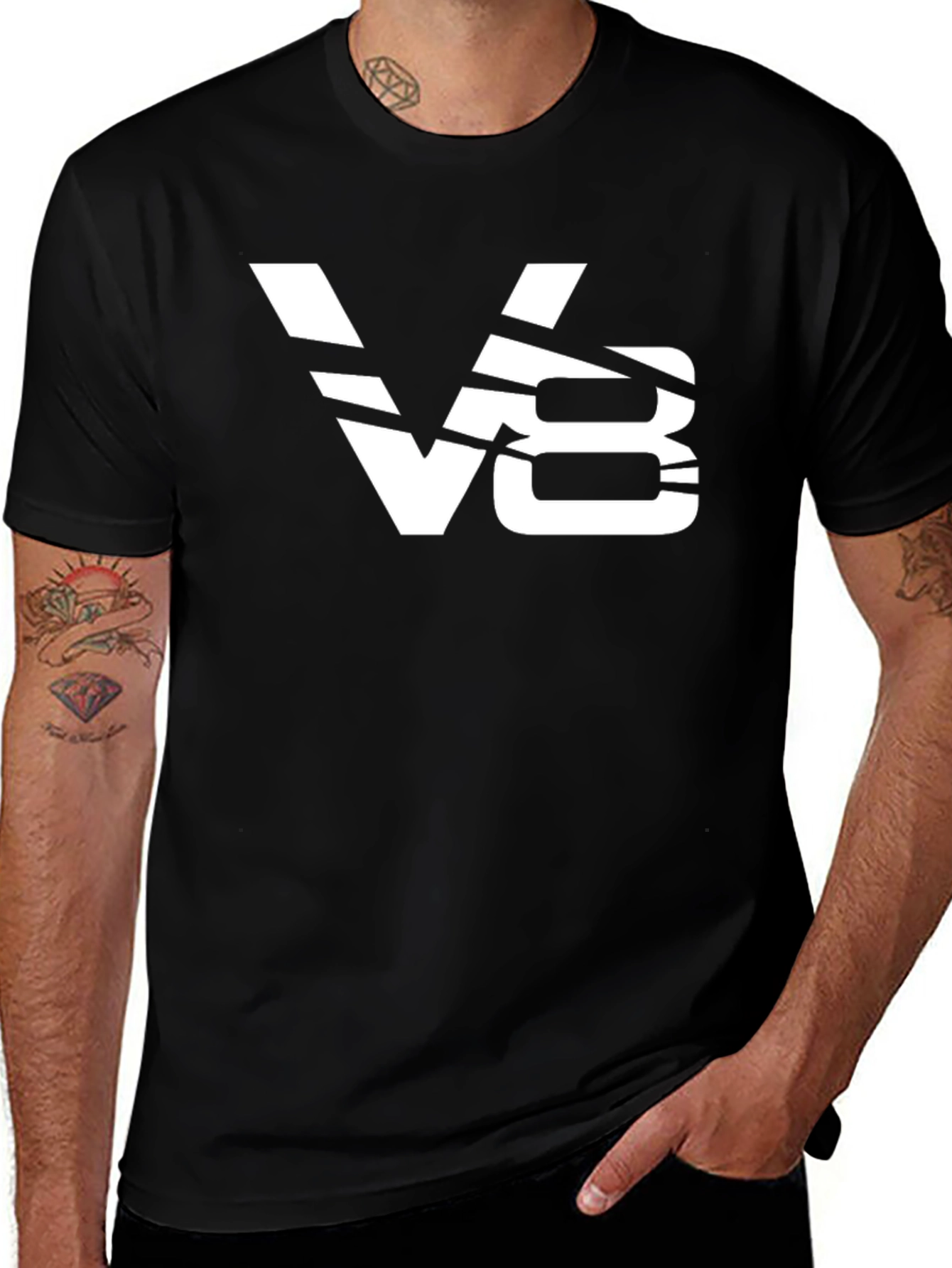 V8 Engine Tee - Sleek Black Graphic T-Shirt