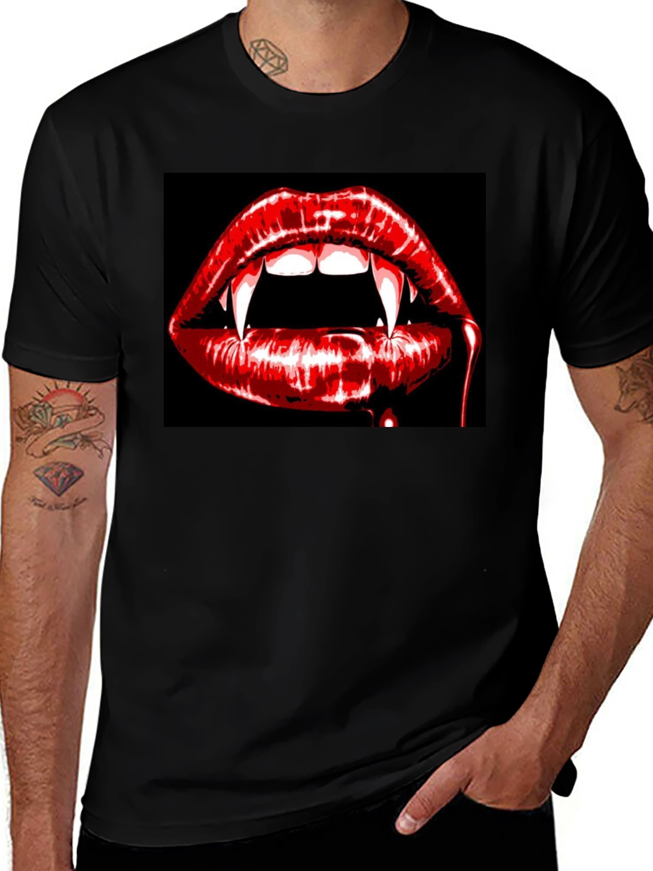 Variant 18 of Vampire Lips Graphic Tee - Black Cotton T-Shirt