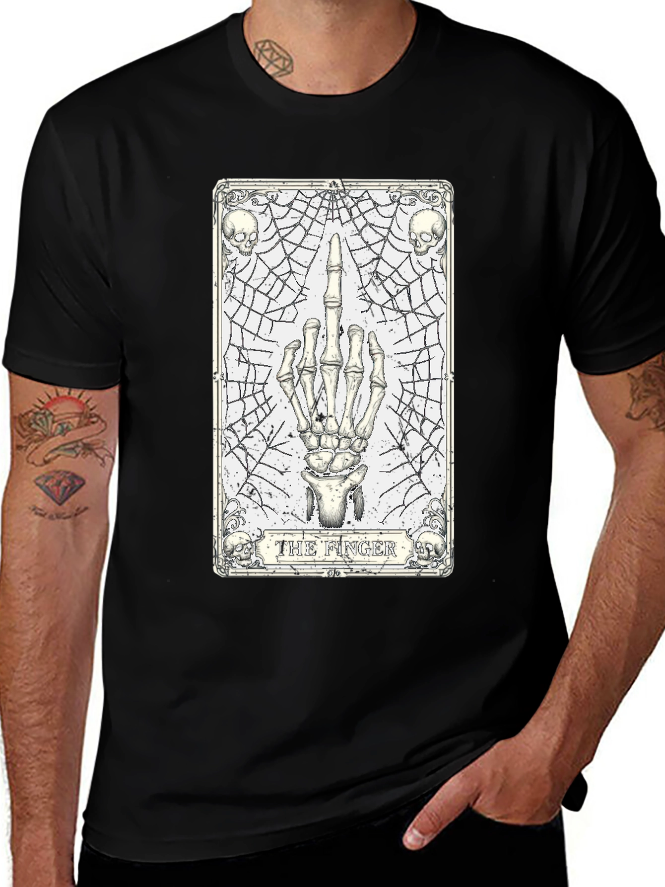 Variant 2 of The Finger Skeleton Middle Finger Tarot Card T-Shirt