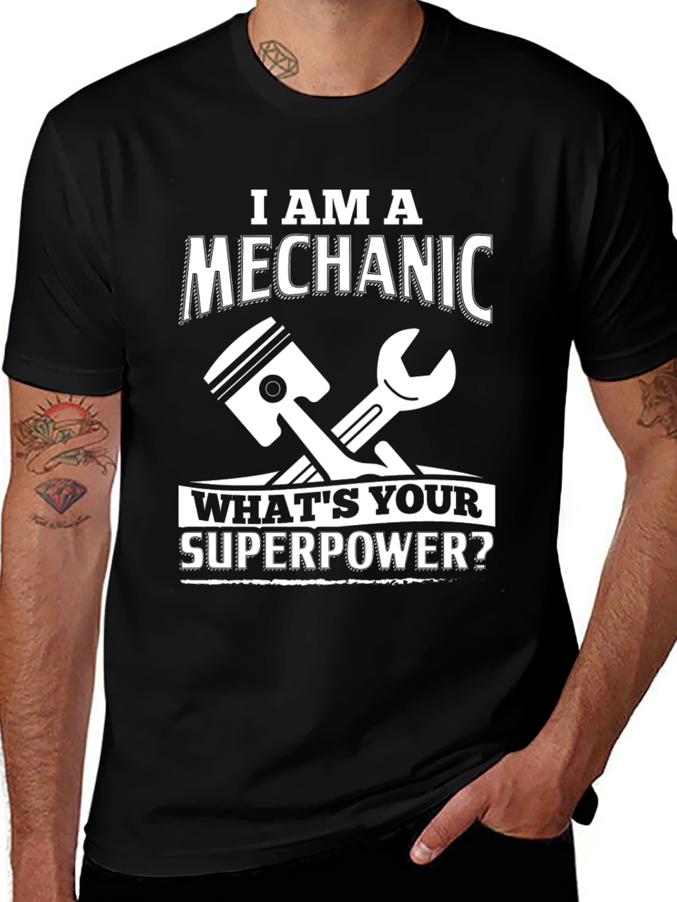 Variant 5 of Mechanic Superpower T-Shirt - Black Cotton Tee