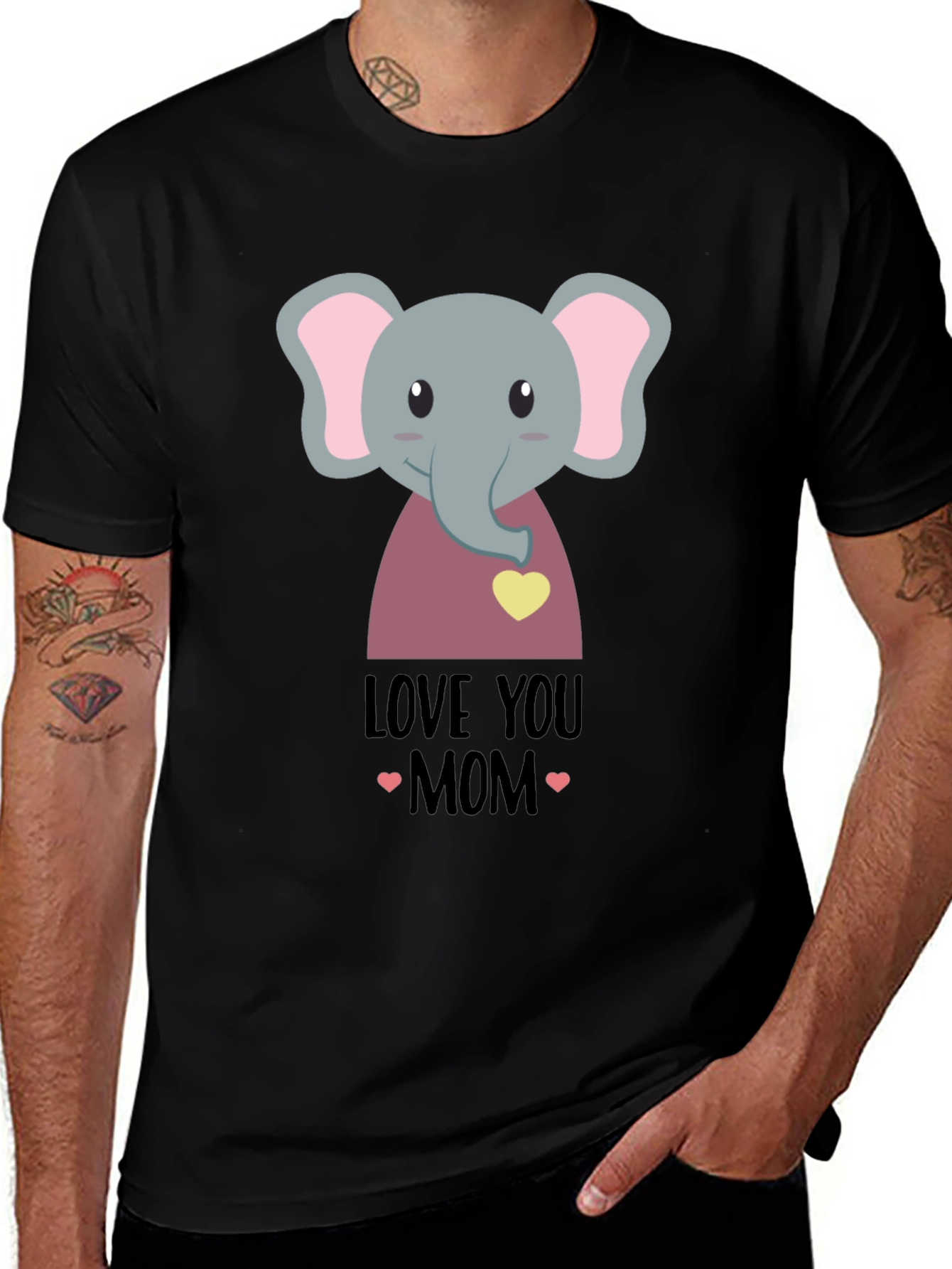 Black Love You Mom Elephant Graphic T-Shirt main image