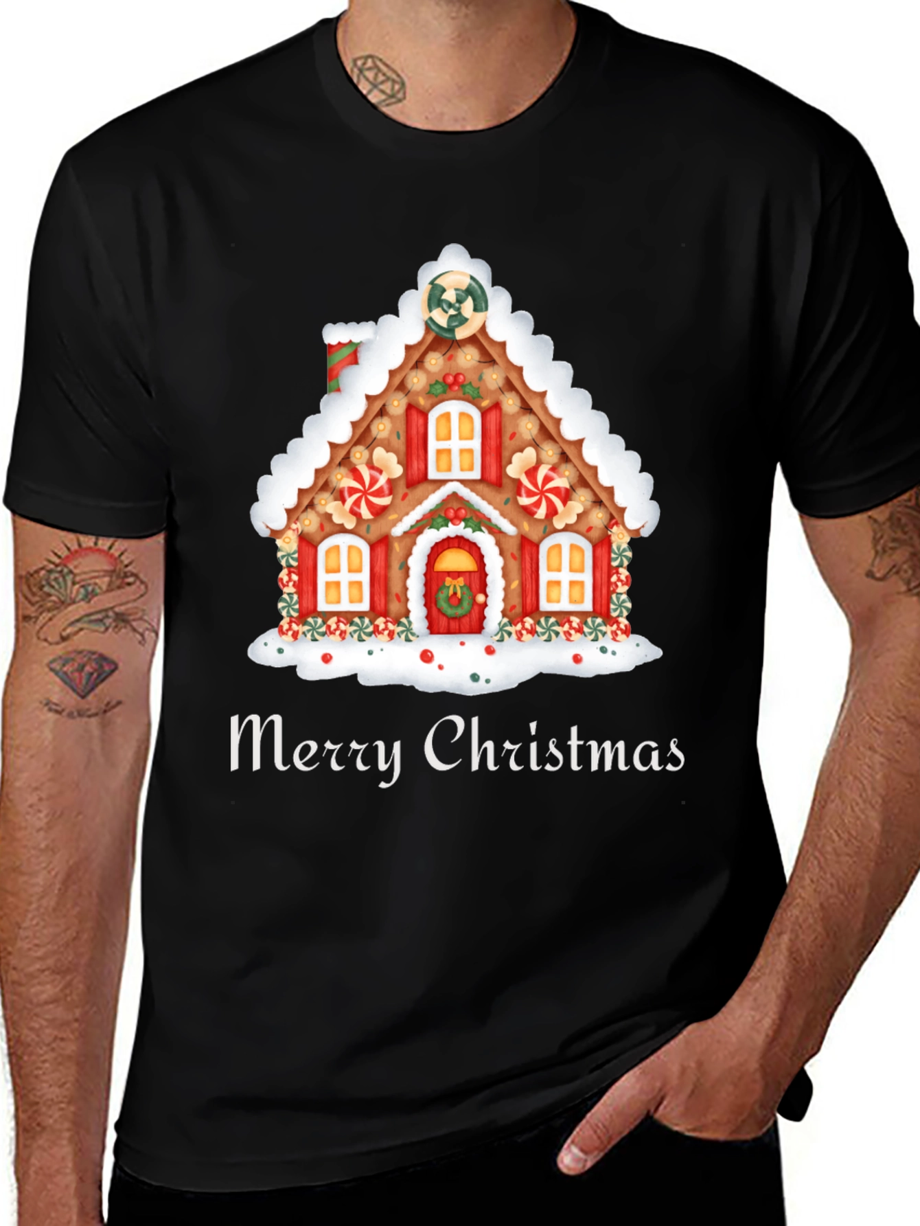 Festive Merry Christmas Gingerbread House T-Shirt