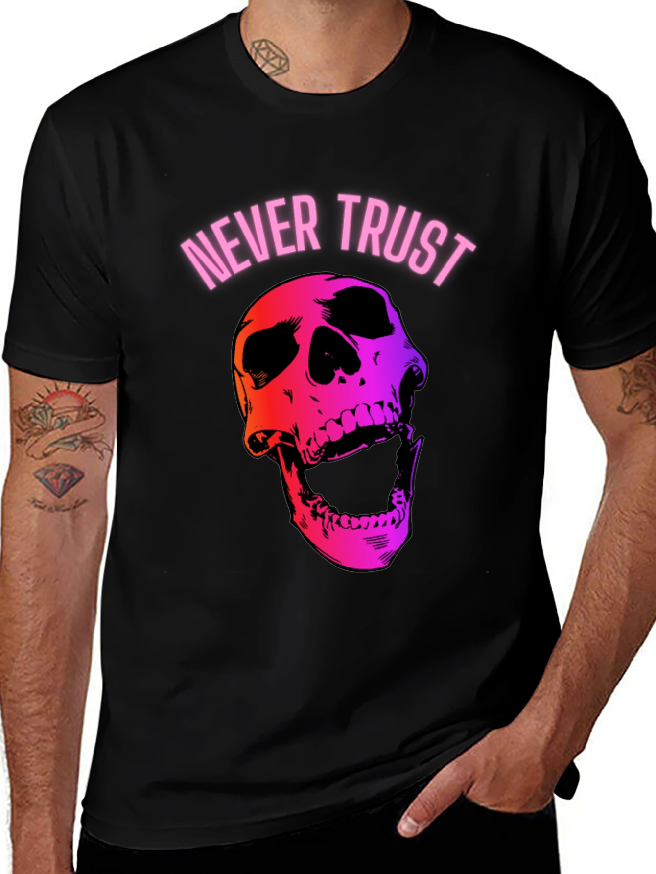 Black Never Trust Skull Graphic Tee main image