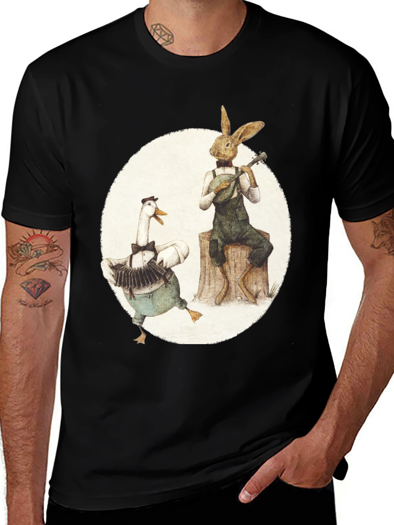 Variant 8 of Whimsical Goose & Rabbit Musician T-Shirt