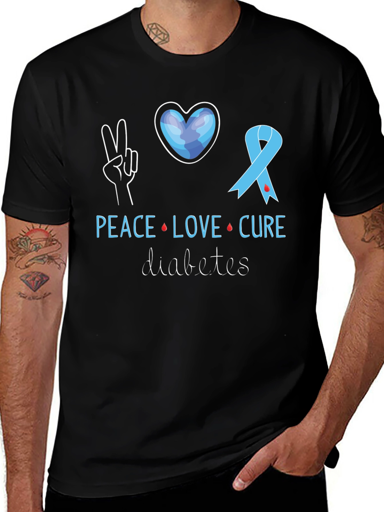Variant 16 of Peace Love Cure Diabetes Awareness T-Shirt