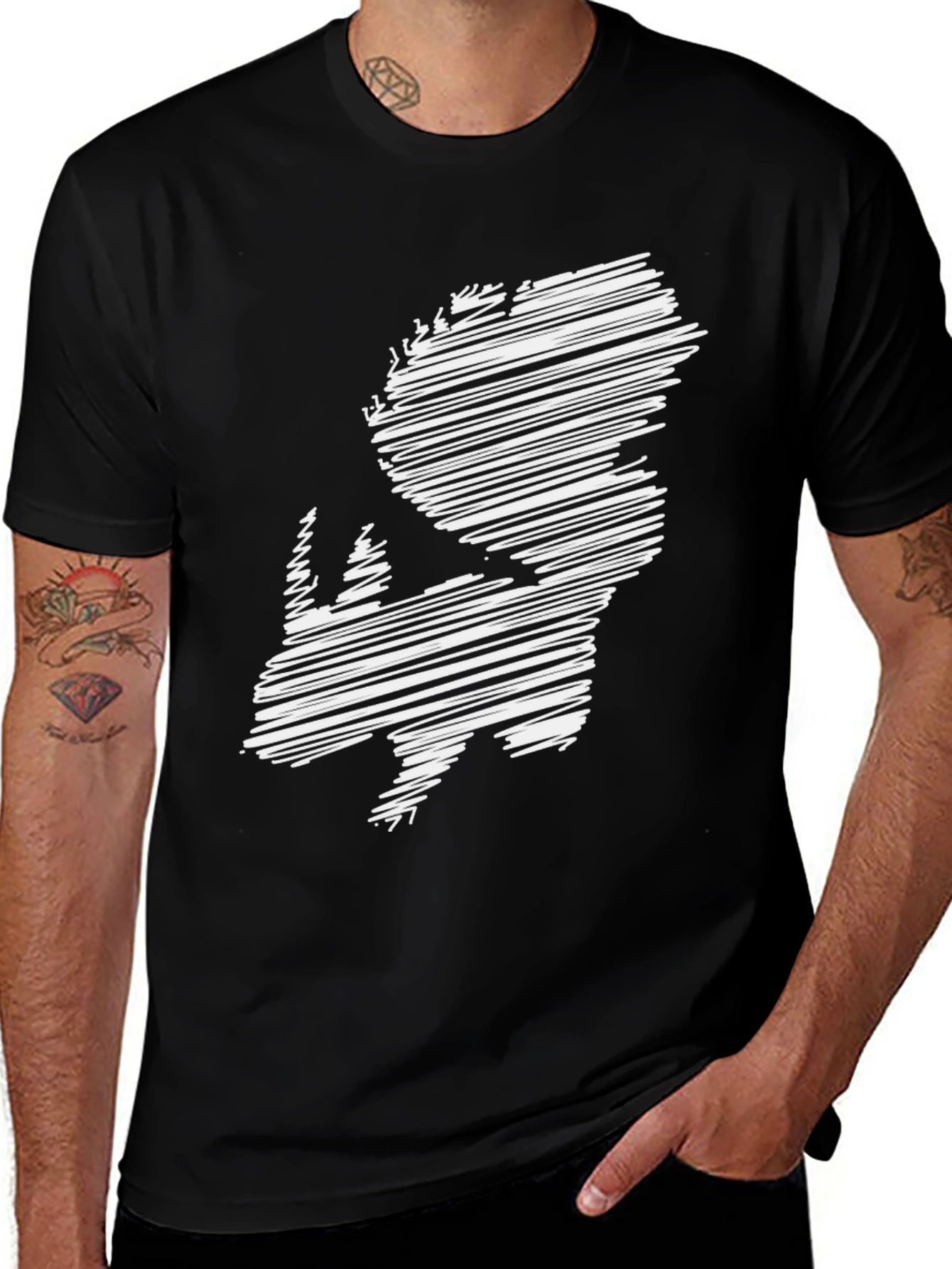 Variant 24 of Abstract Rhinoceros Graphic Tee - Black Cotton Blend
