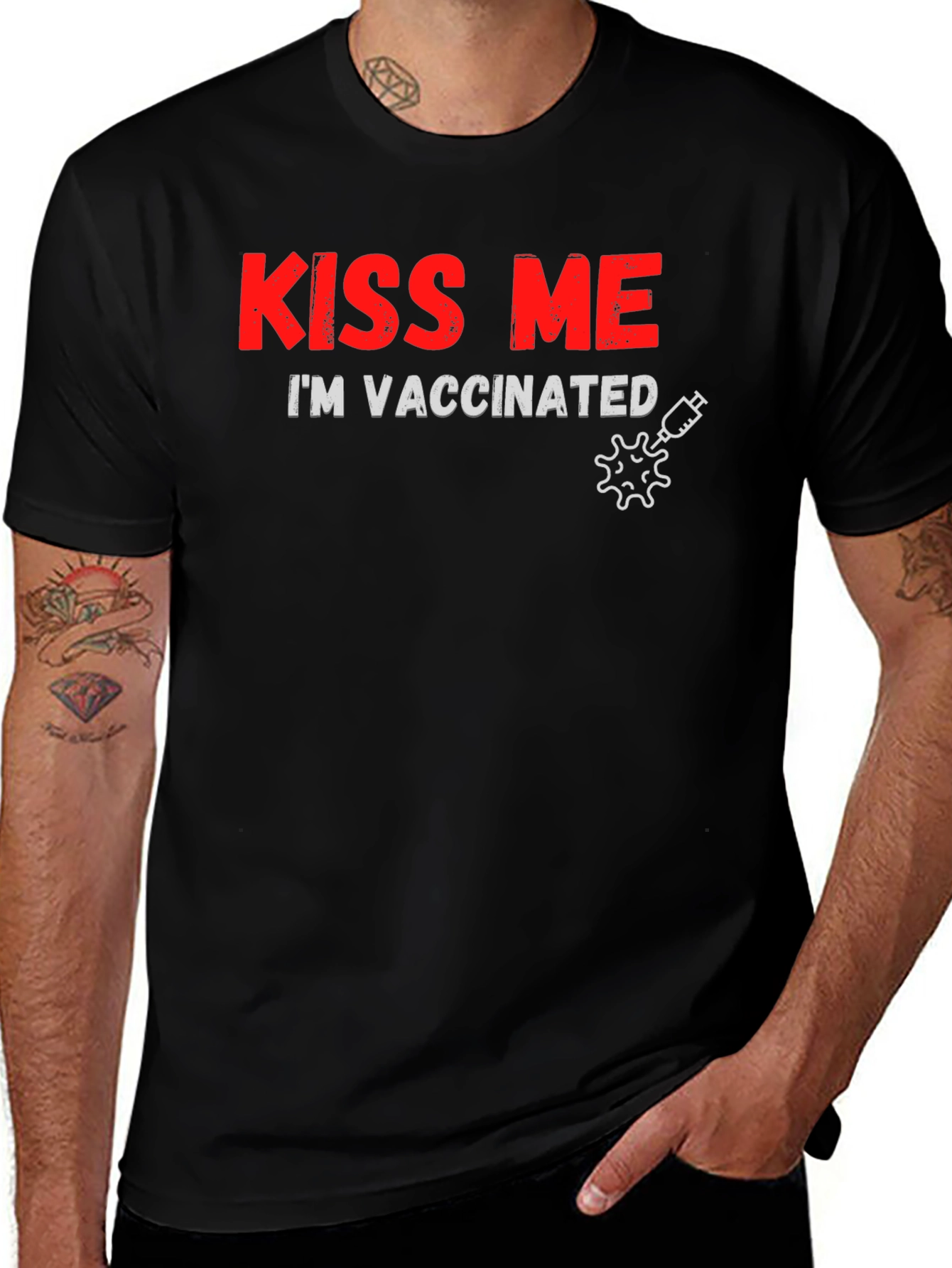 Variant 7 of Kiss Me I'm Vaccinated Black T-Shirt