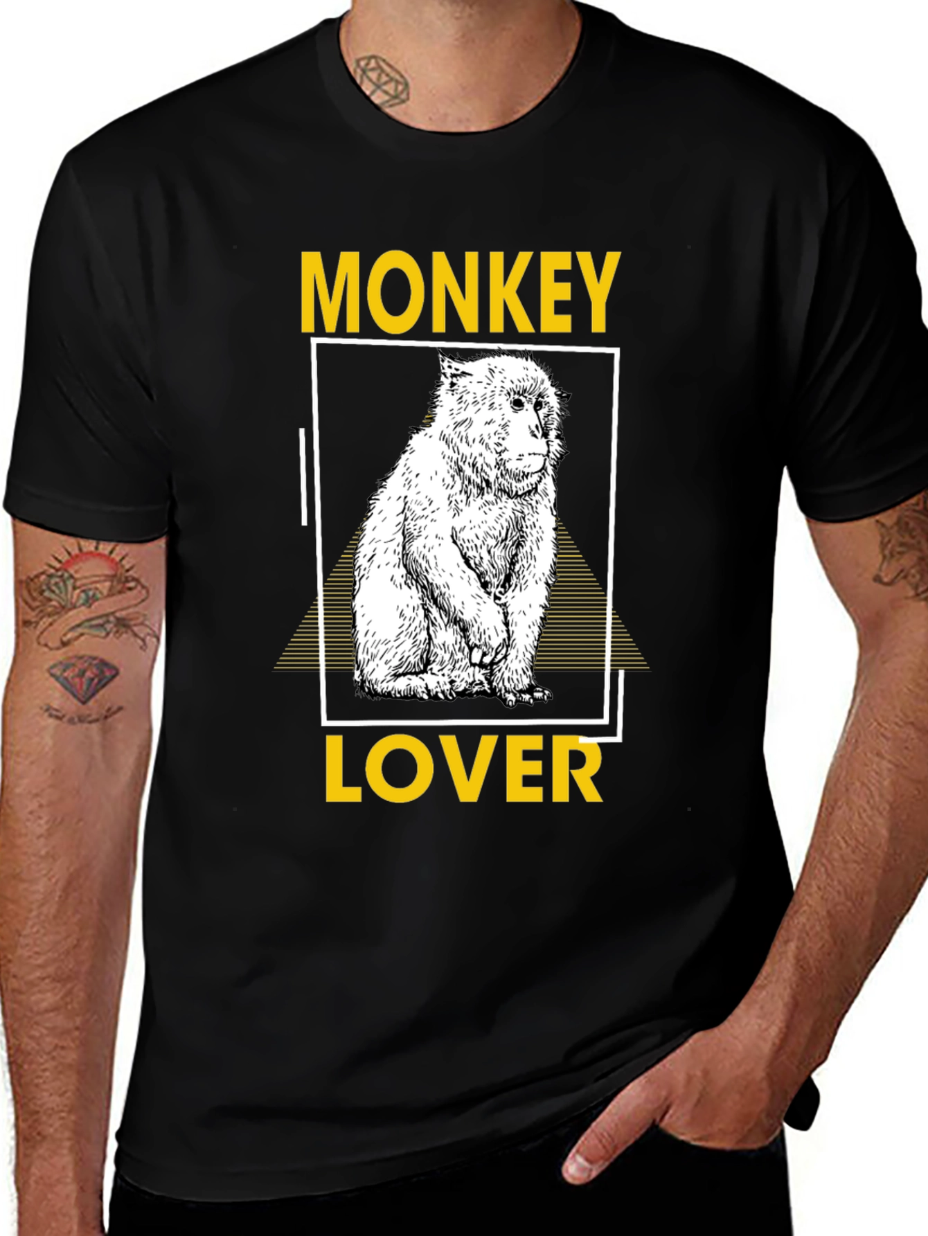 Variant 8 of Monkey Lover Graphic Tee - Men's Black Cotton T-Shirt
