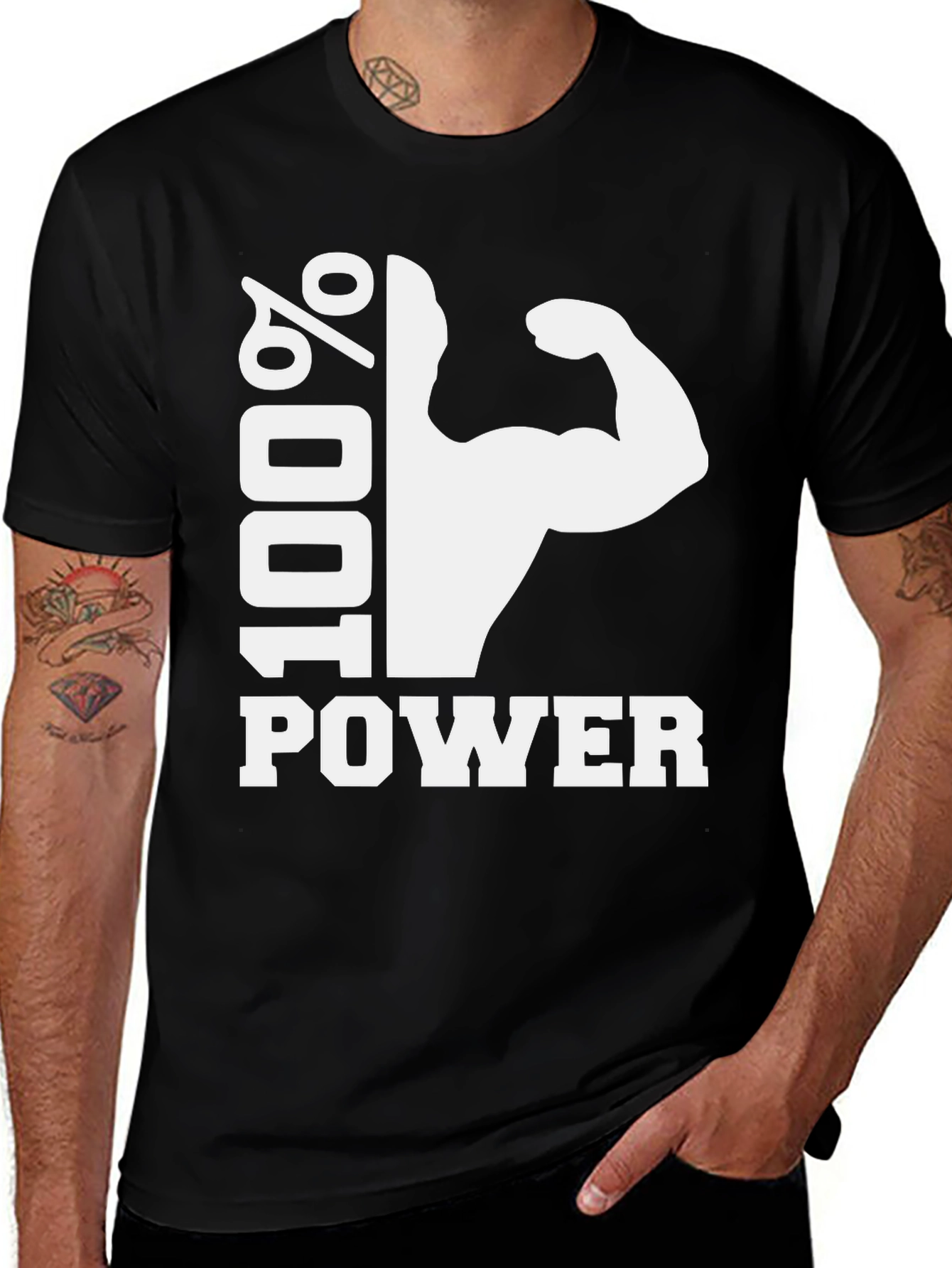 Variant 11 of 100% Power Black T-Shirt - Fitness Gym Workout Apparel