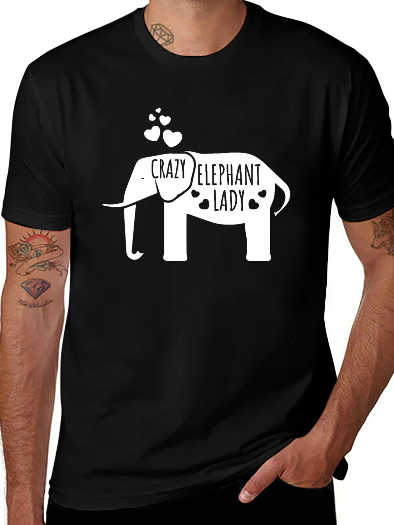 Variant 28 of Crazy Elephant Lady T-Shirt - Black Cotton Tee