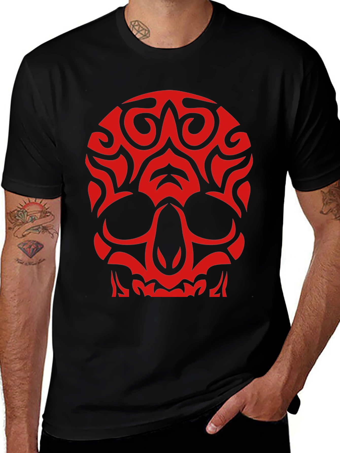Skull Graphic T-Shirt - Bold Red Design on Black