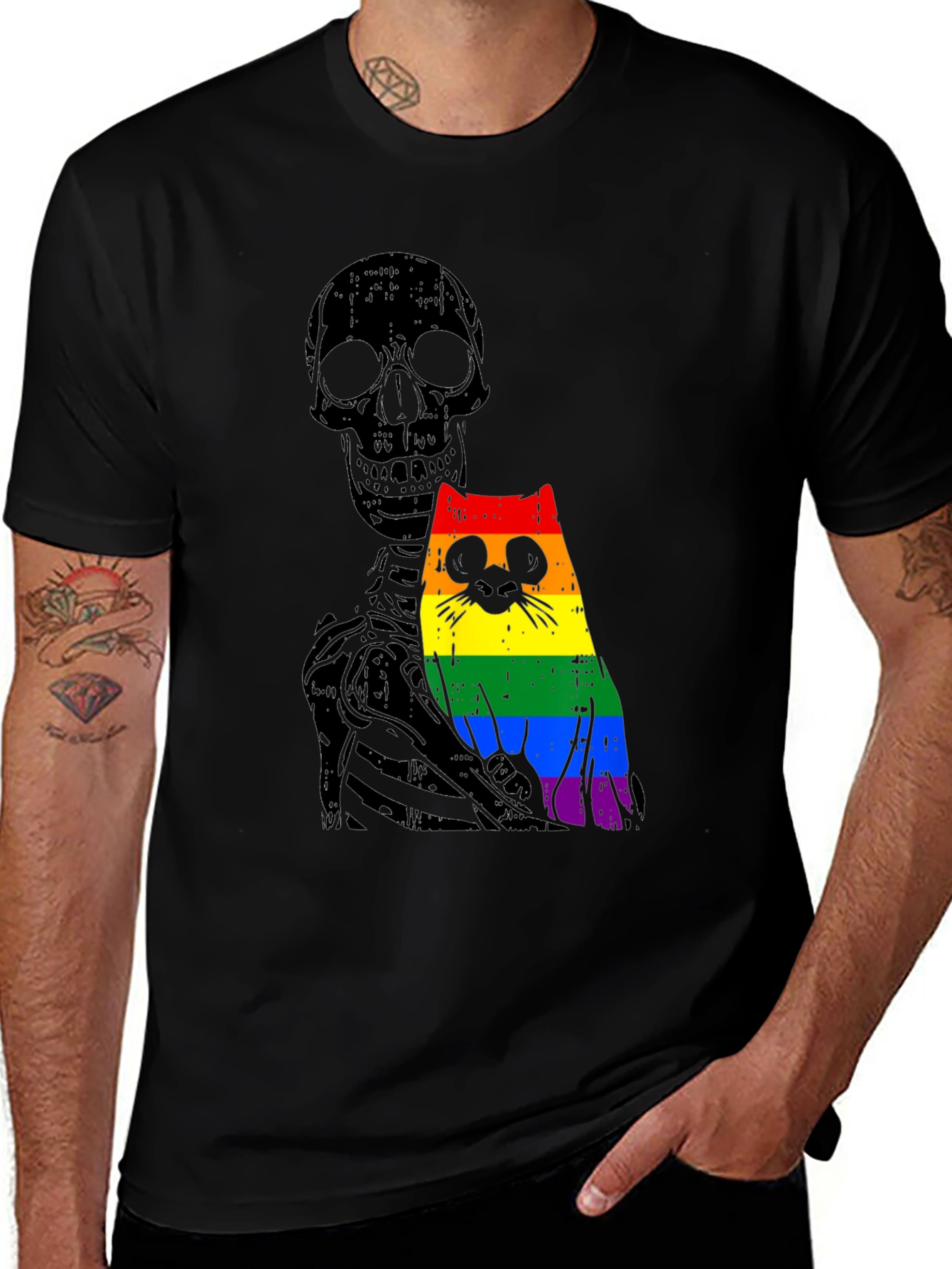Variant 10 of Skeleton Cat Pride Graphic Tee - Unique Design