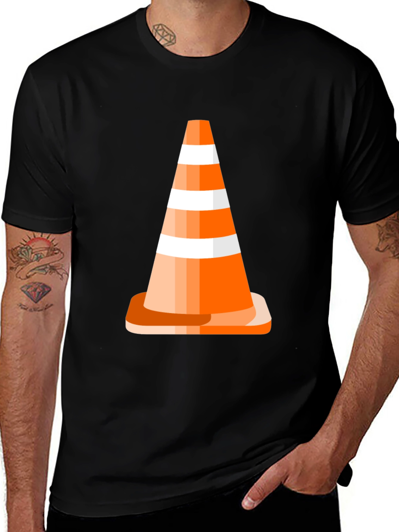Variant 7 of Traffic Cone Graphic Tee - Black Cotton Casual T-Shirt