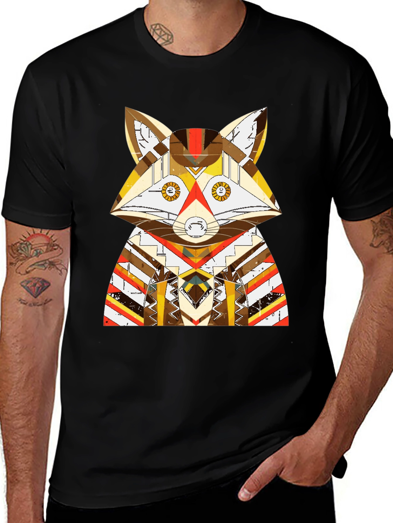 Variant 22 of Geometric Fox Graphic Black T-Shirt