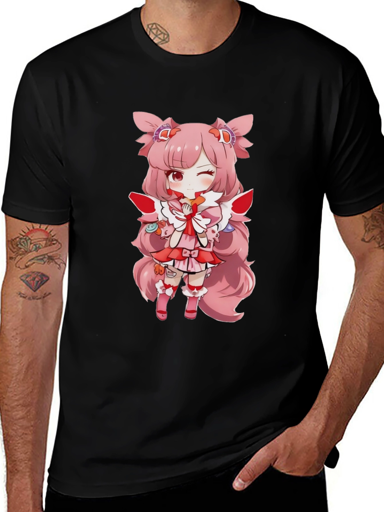Anime Girl Graphic Black T-Shirt