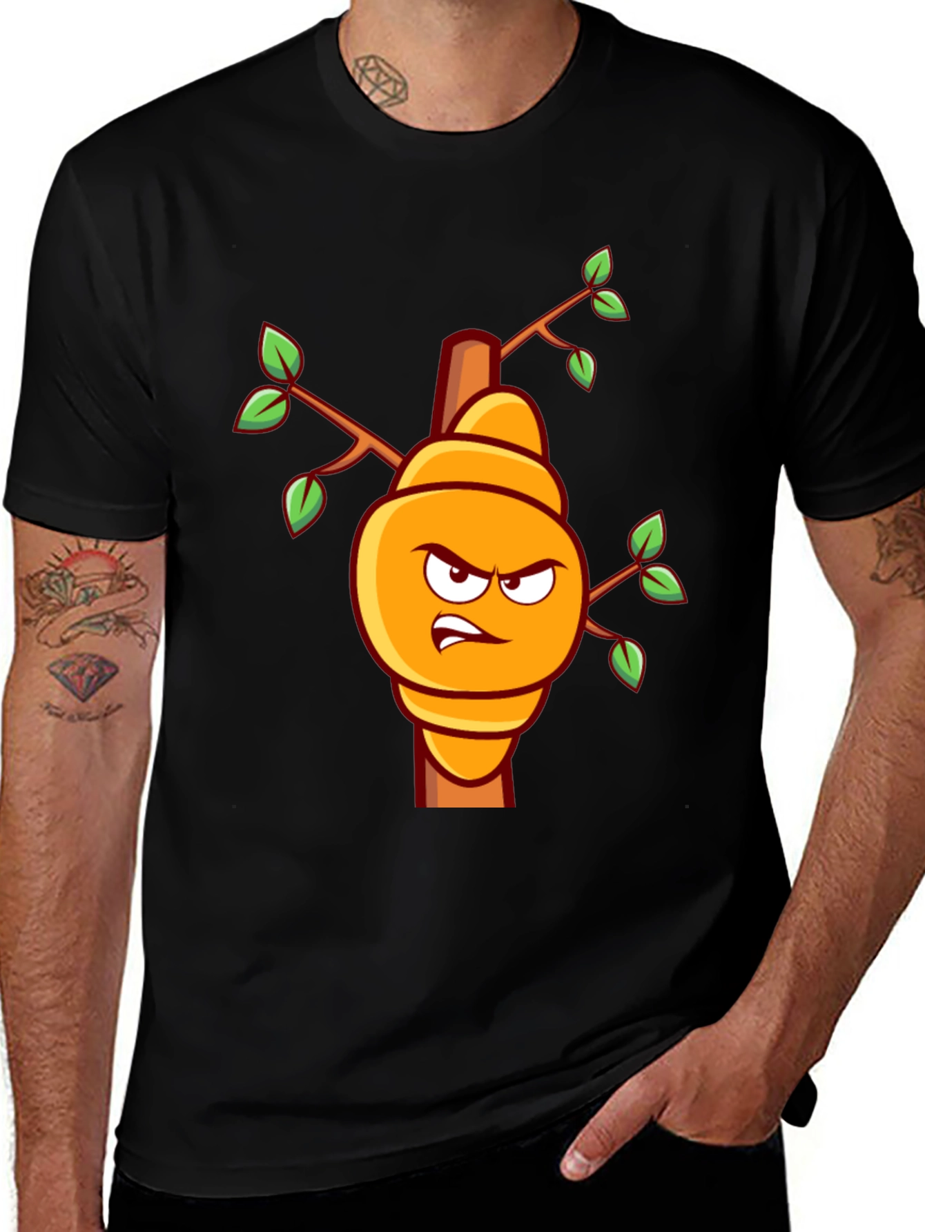 Angry Sprout Cartoon Black T-Shirt