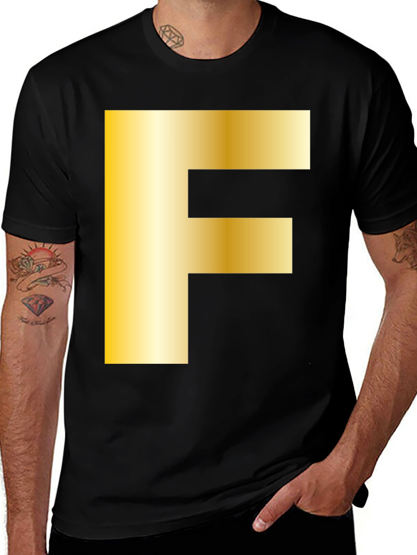 Golden "F" Graphic Black T-Shirt