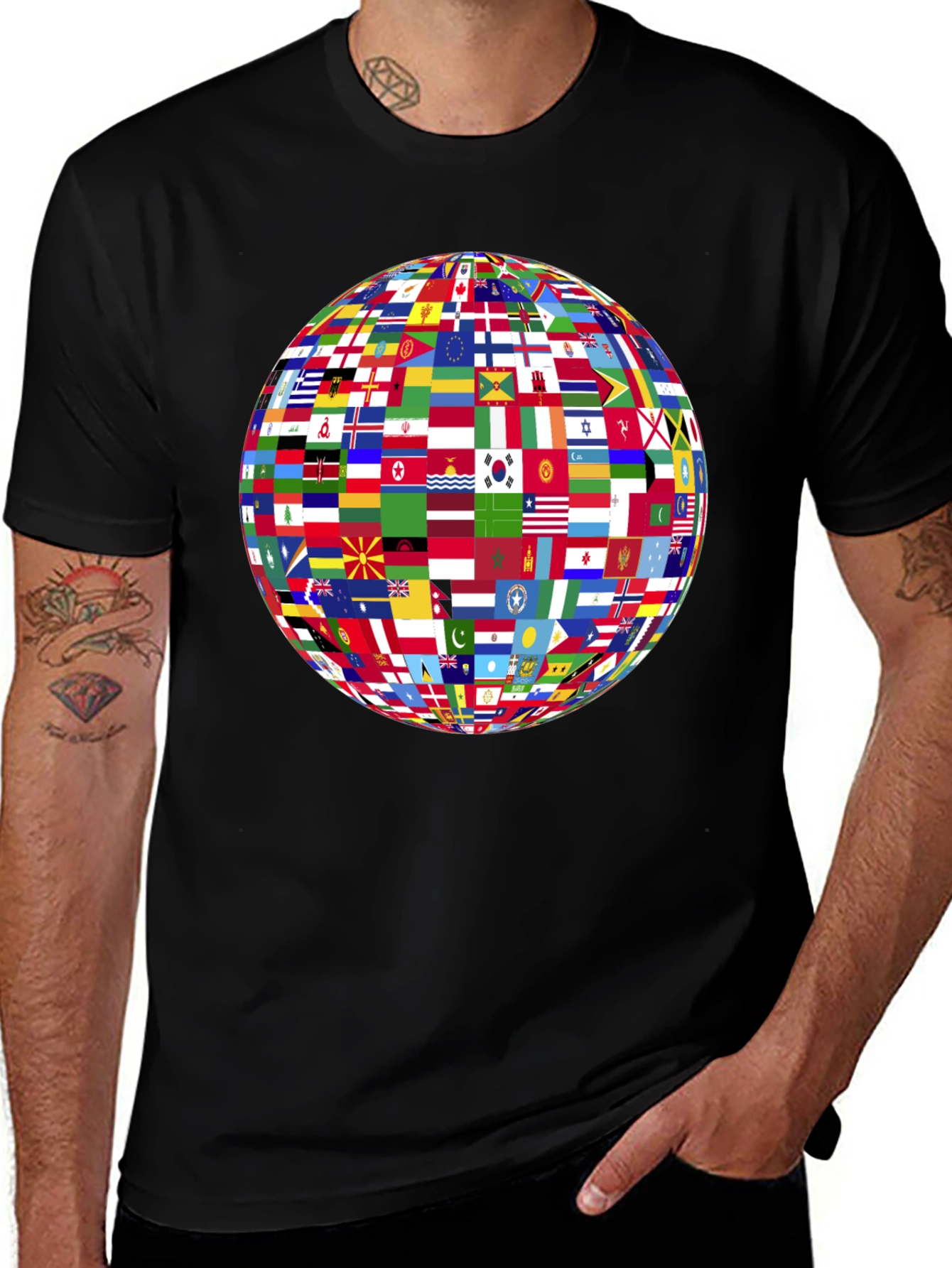 Variant 21 of World Flags Globe Graphic Black T-Shirt