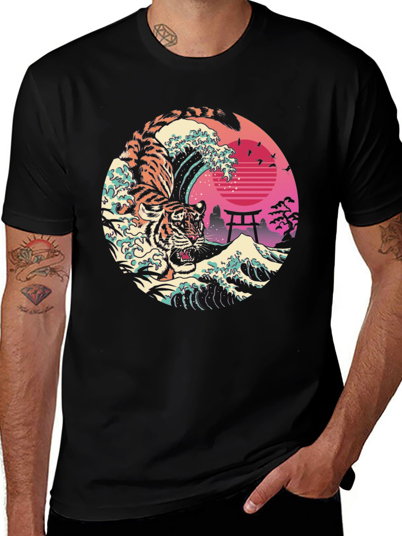 Variant 19 of Tiger Wave Graphic T-Shirt - Cool Japanese Design