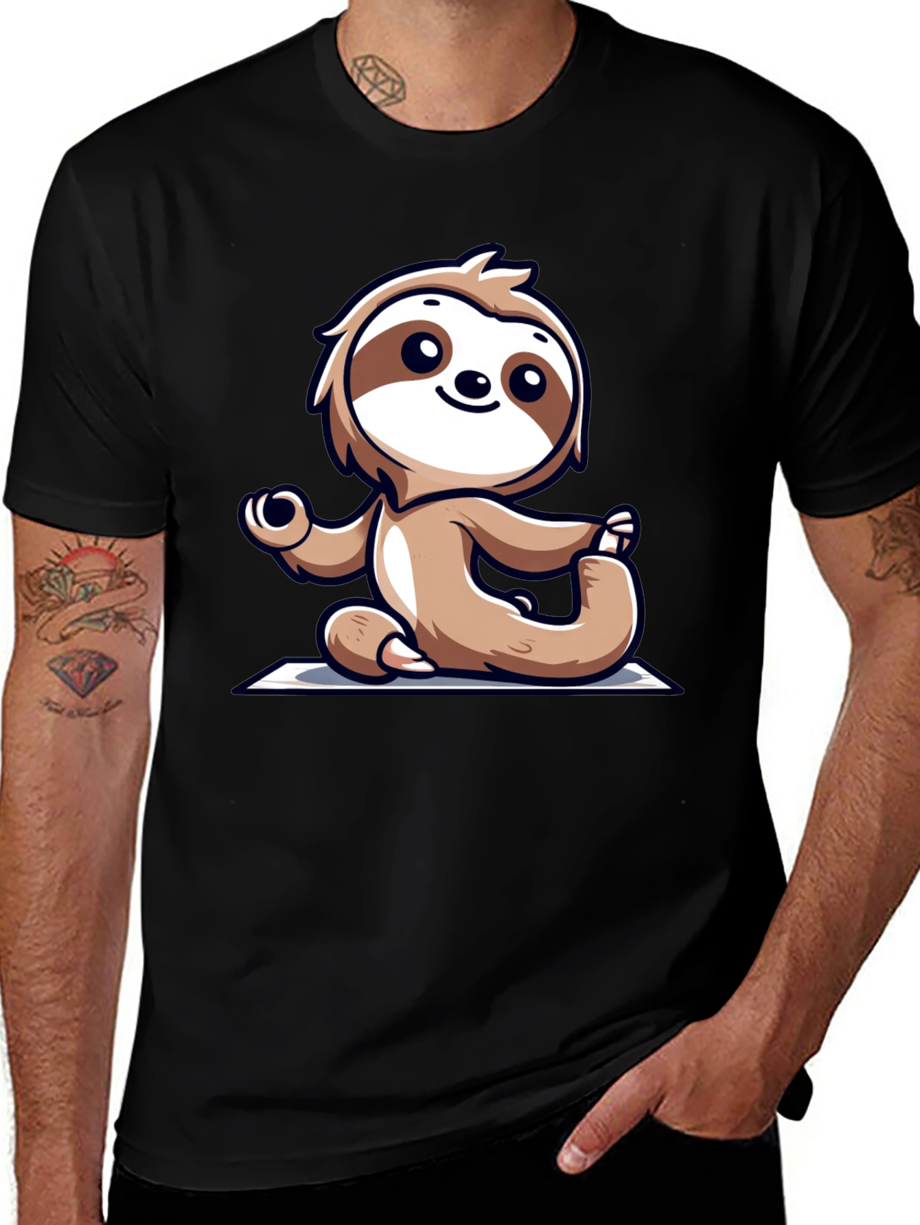 Variant 20 of Sloth Doing Yoga T-Shirt - Relaxed Fit Black Tee