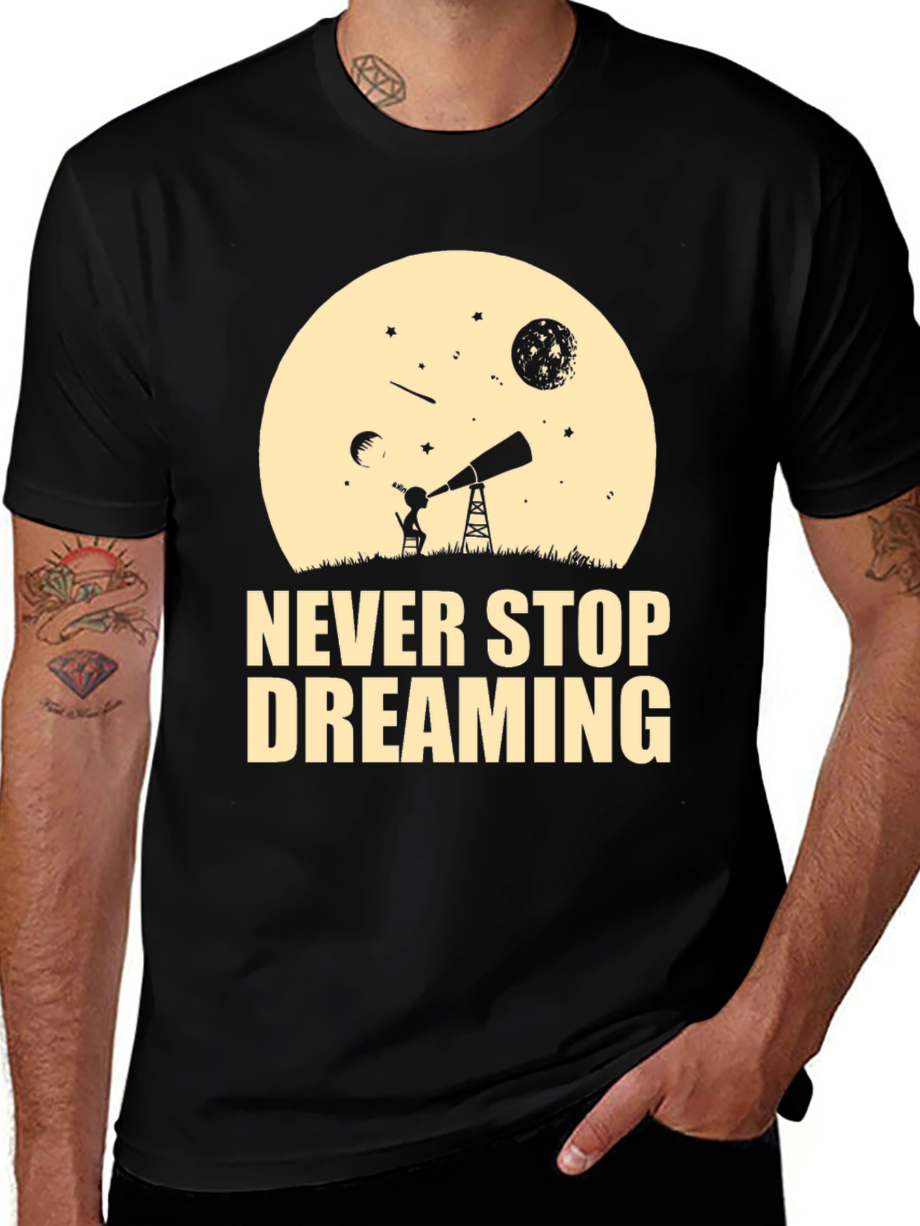 Dreaming T-Shirt - Black Cotton, Inspirational Design