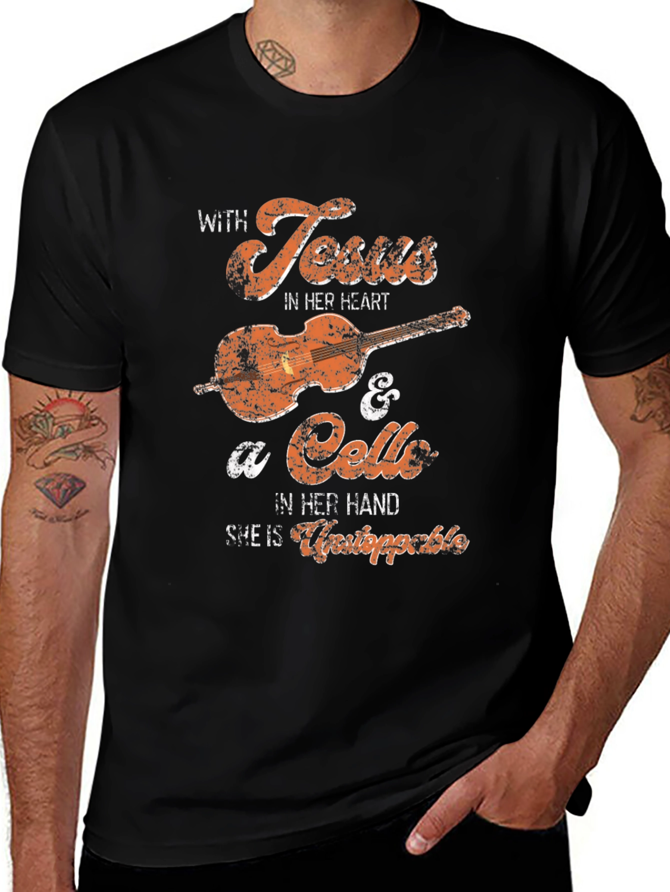 Variant 6 of With Jesus and a Cello T-Shirt