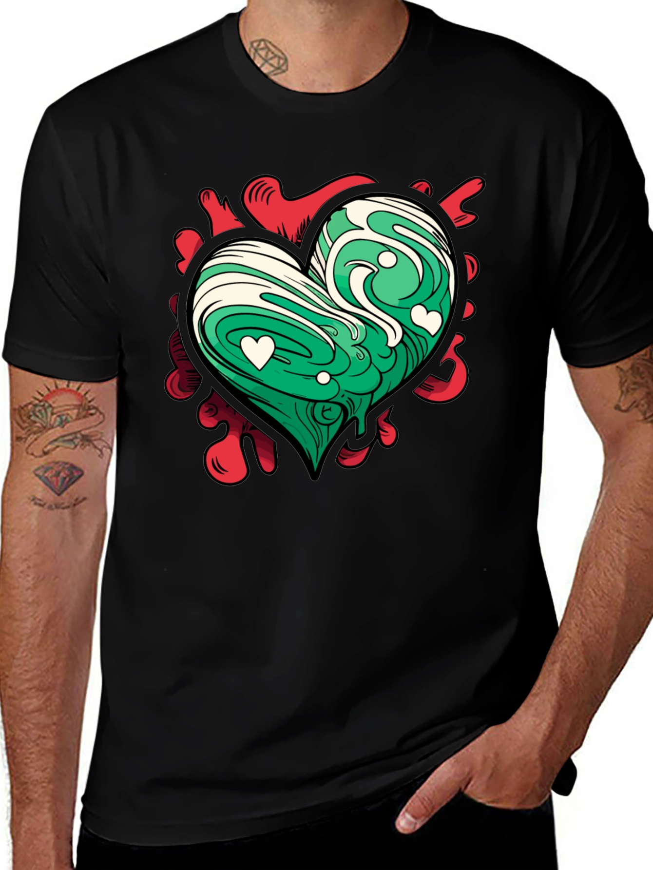 Heart Art Tee - Green Love Design