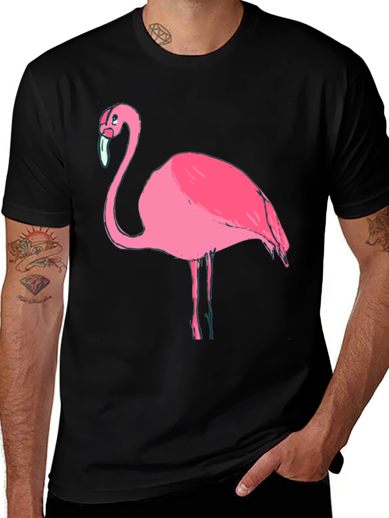 Variant 28 of Men's Black T-Shirt with Pink Flamingo Graphic