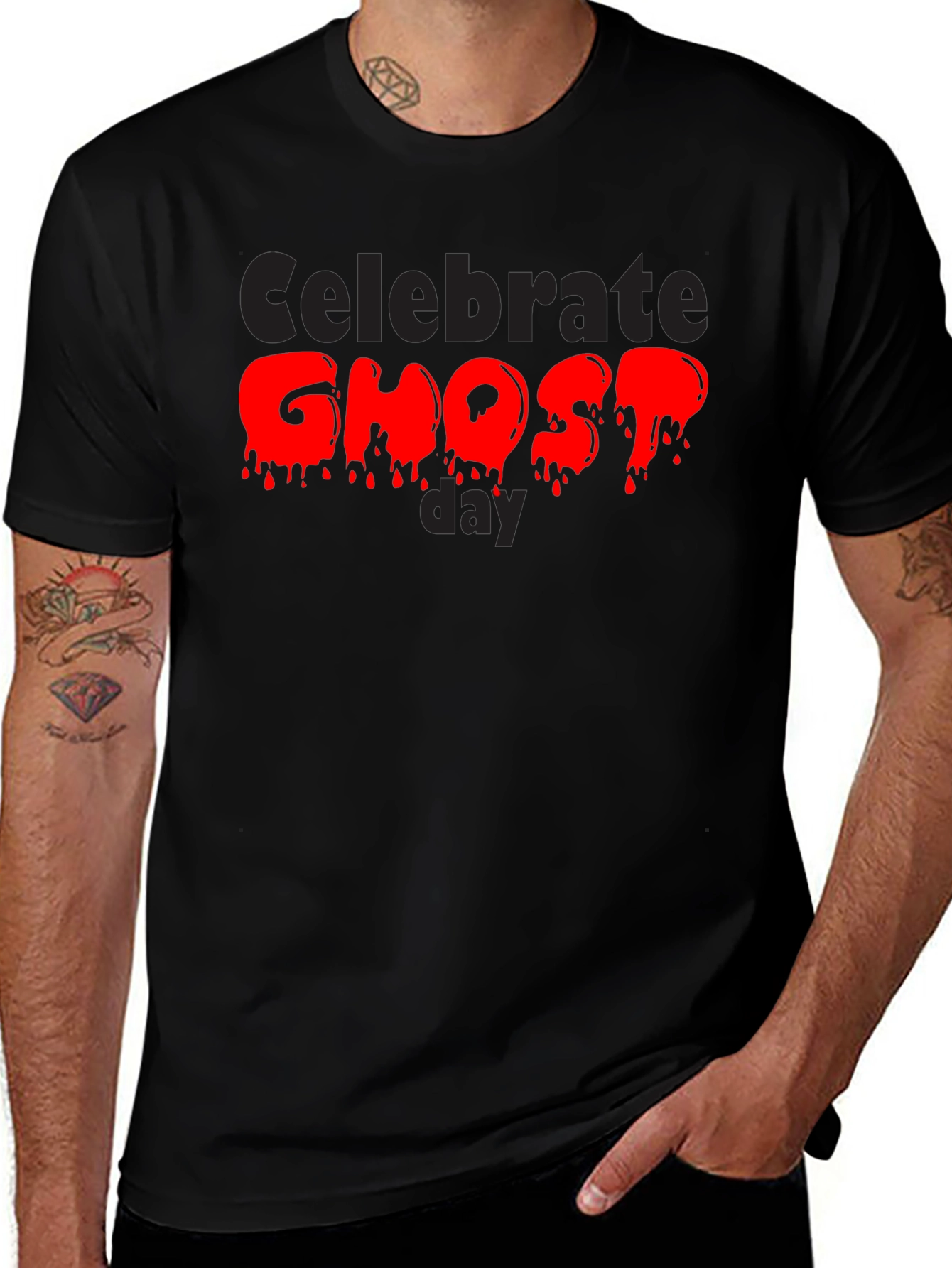 Celebrate Ghost Day Tee - Spooky Red Drip Design
