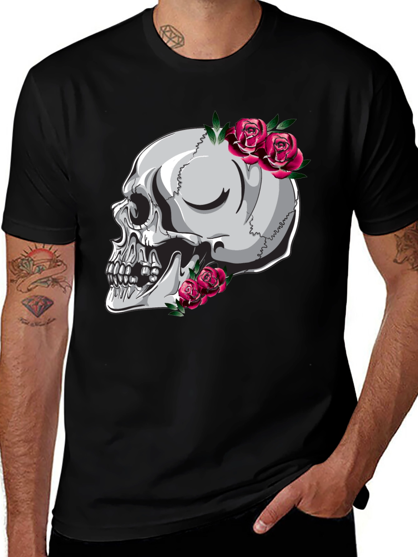 Variant 25 of Skull and Roses Graphic Tee - Unique Design