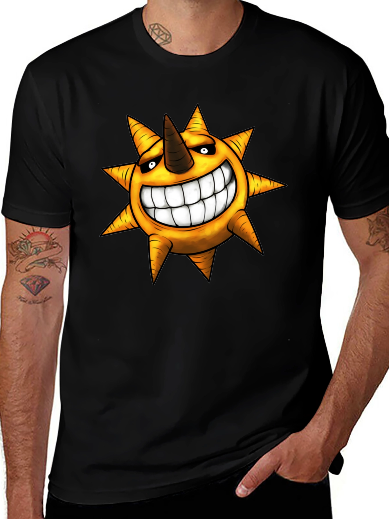 Variant 24 of Men's Black T-shirt with Smiling Sun Design